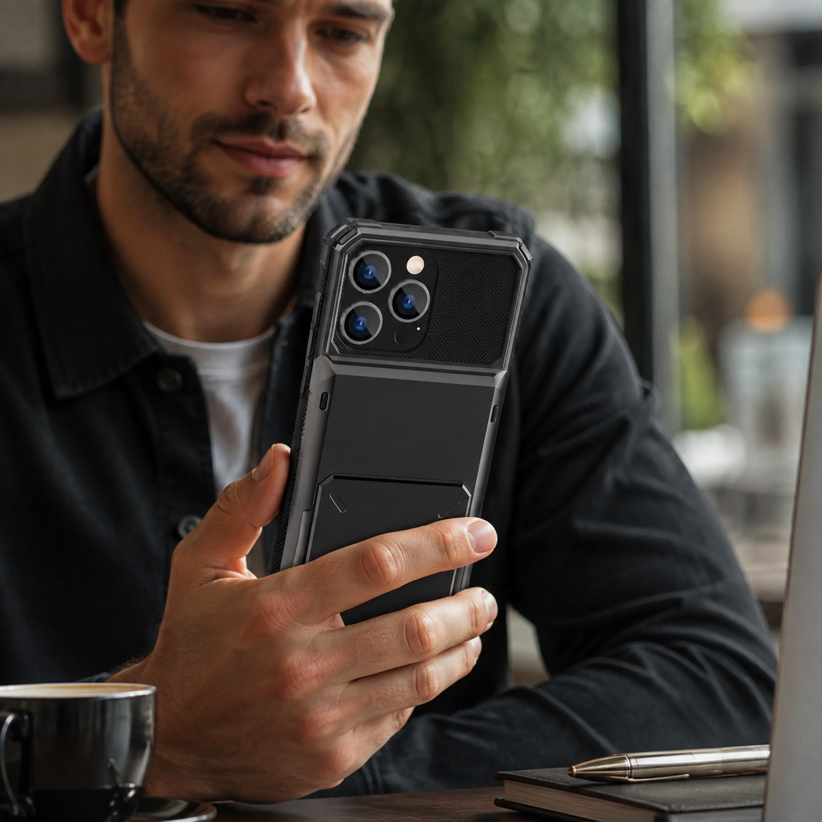 Premium iPhone Case Wallet Card Holder Hidden Flip Door Shockproof Protective Cover Dual Layer Armor Anti Scratch Camera Protection Raised Screen Grip
