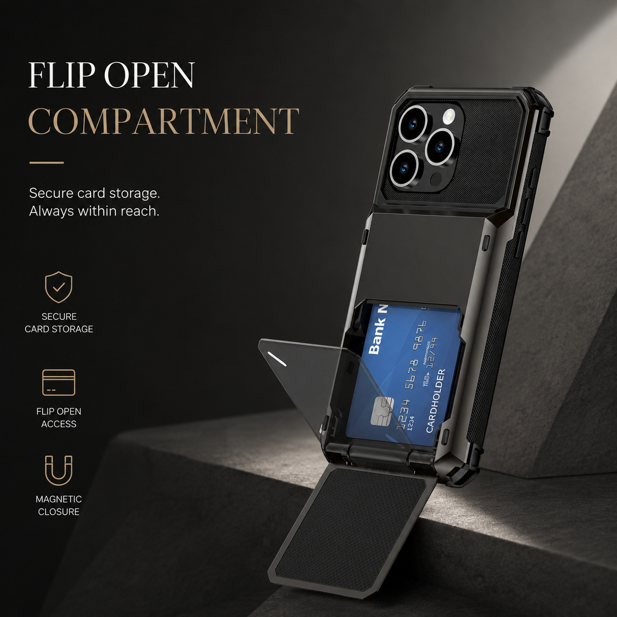 Premium iPhone Case Wallet Card Holder Slide Armor Shockproof Protective Cover Dual Layer PC Anti Scratch Anti Fingerprint Non Slip Slim Business Design