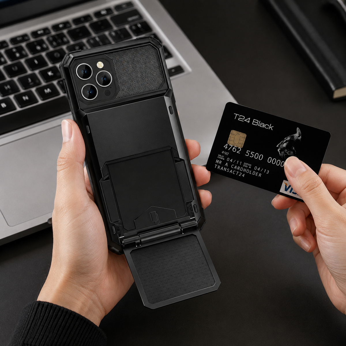 Premium iPhone Case Wallet Card Holder Slide Armor Shockproof Protective Cover Dual Layer PC Anti Scratch Anti Fingerprint Non Slip Slim Business Design