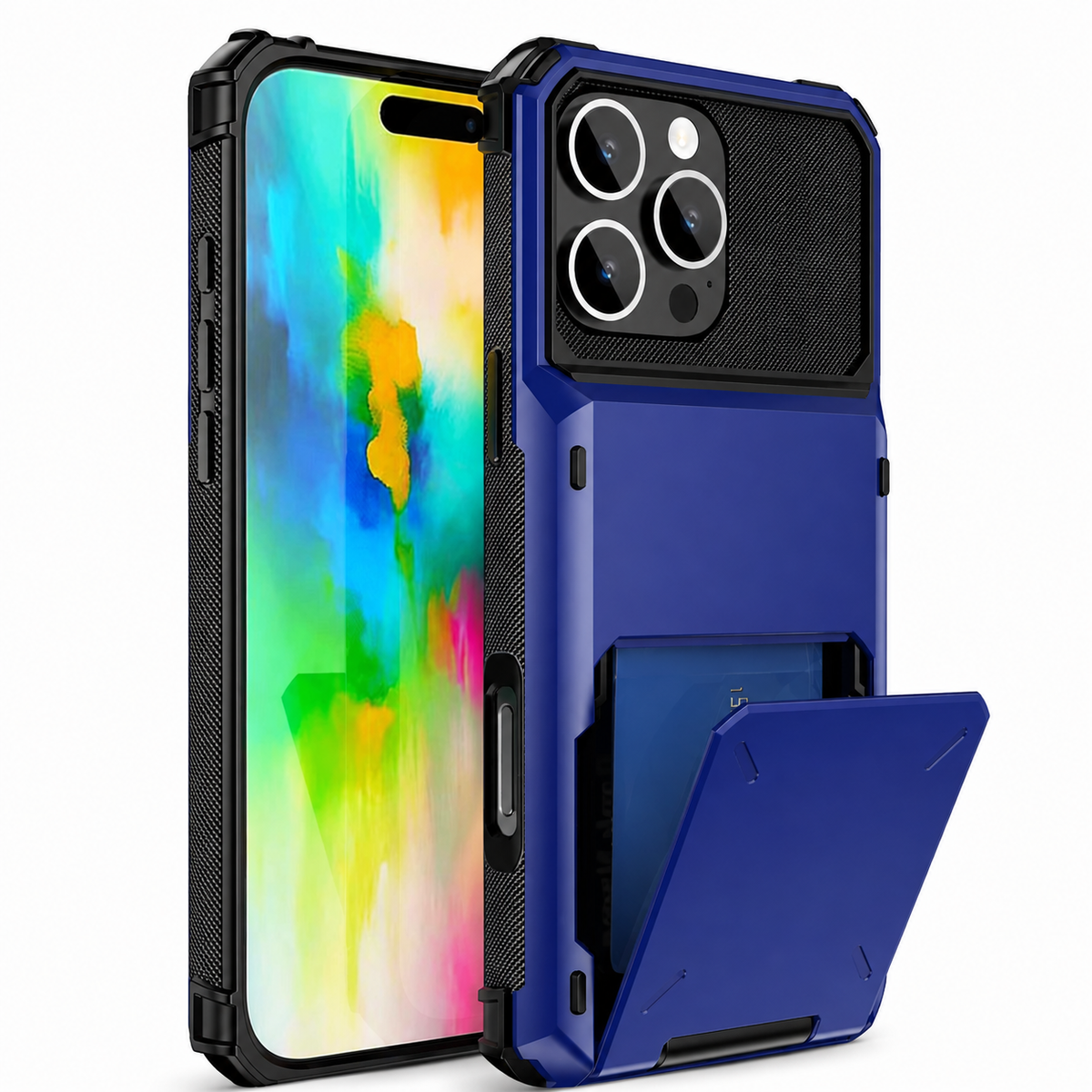 Premium iPhone Case Wallet Card Holder Slide Armor Shockproof Protective Cover Dual Layer PC Anti Scratch Anti Fingerprint Non Slip Slim Business Design