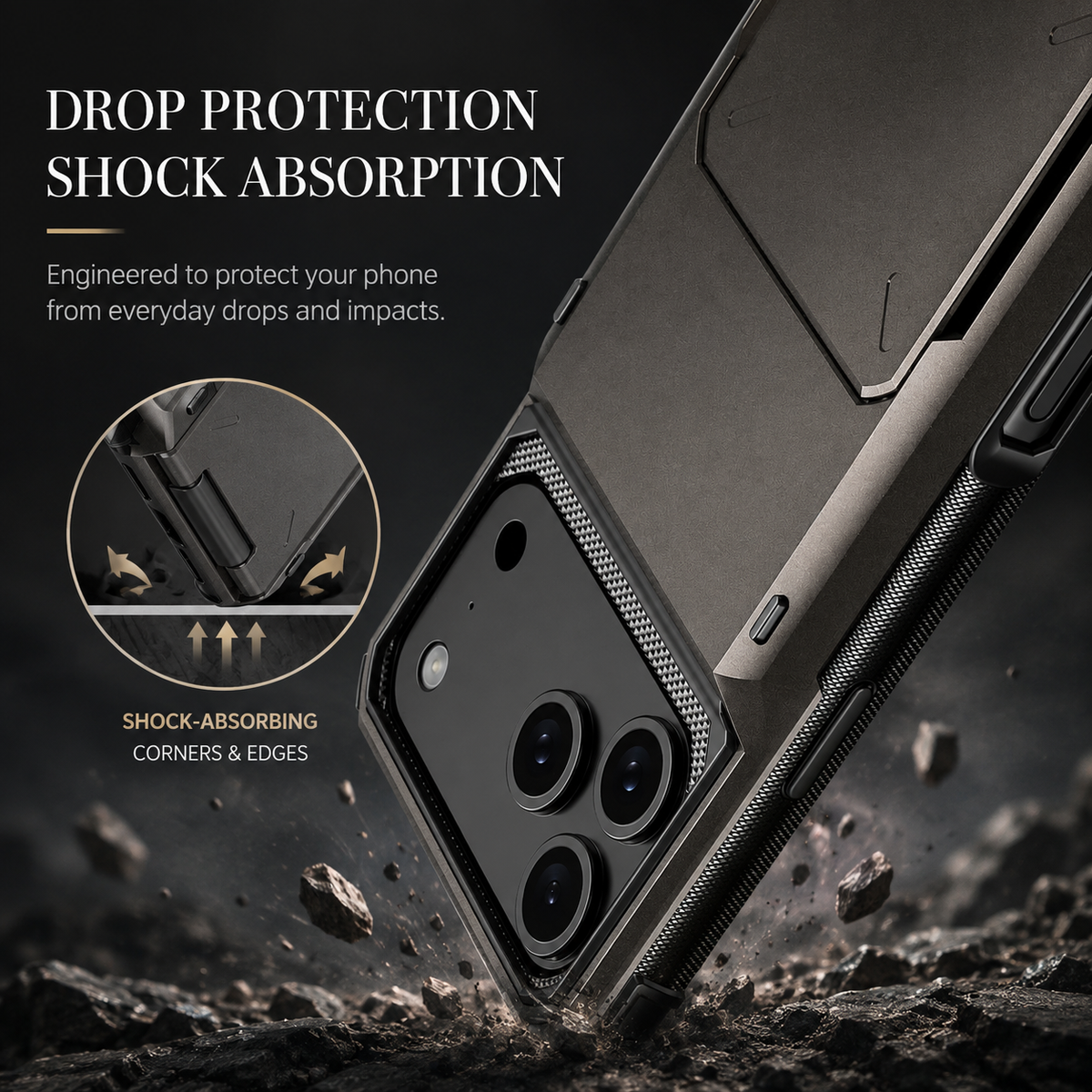 Premium iPhone Case Wallet Card Holder Slide Armor Shockproof Protective Cover Dual Layer PC Anti Scratch Anti Fingerprint Non Slip Slim Business Design