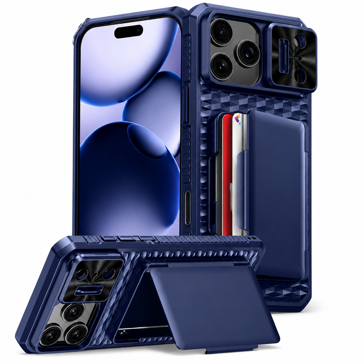 Premium iPhone Case Wallet Card Holder Sliding Camera Cover Stand MagSafe Compatible RFID Blocking Dual Layer Shockproof Heavy Duty Full Protection Design