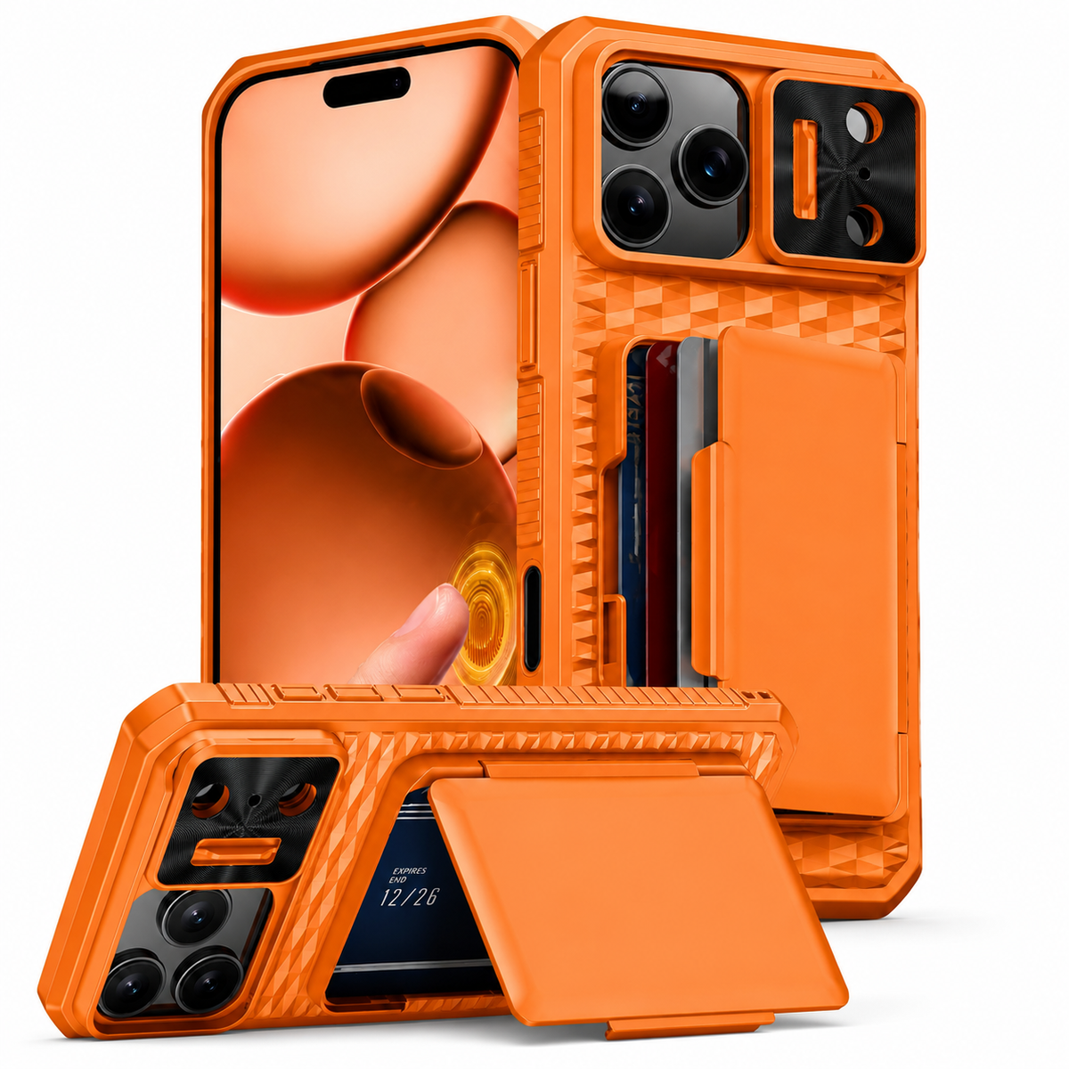 Premium iPhone Case Wallet Card Holder Sliding Camera Cover Stand MagSafe Compatible RFID Blocking Dual Layer Shockproof Heavy Duty Full Protection Design
