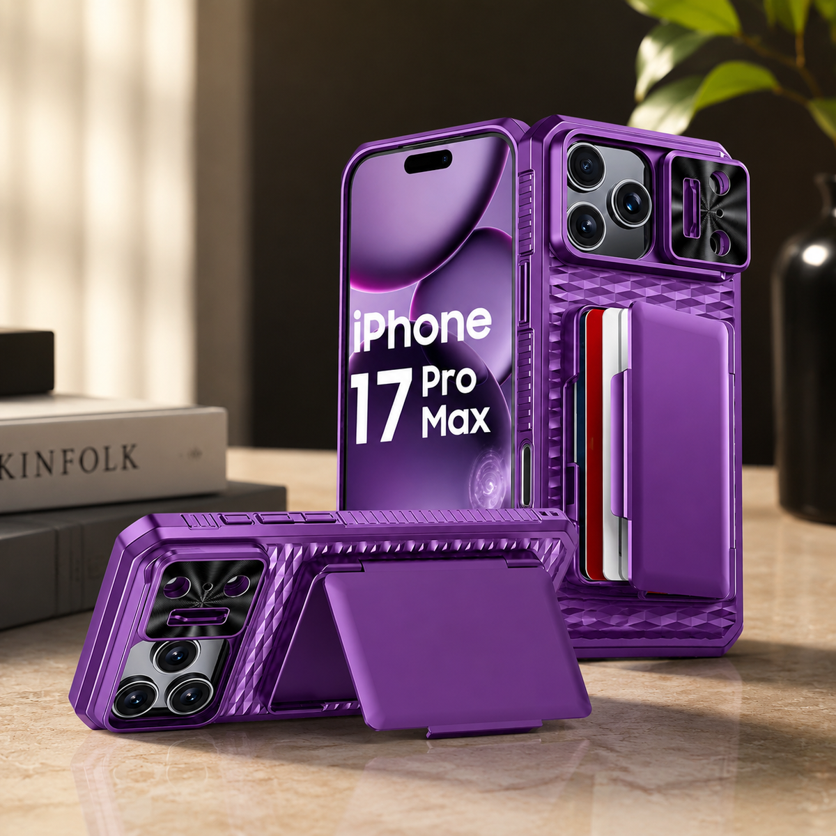 Premium iPhone Case Wallet Card Holder Sliding Camera Cover Stand Shockproof Dual Layer Heavy Duty Full Coverage Slim Protective Durable Design
