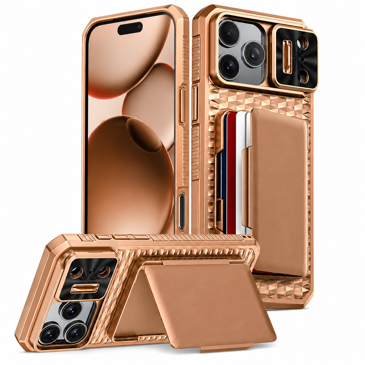 Premium iPhone Case Wallet Card Holder Sliding Camera Cover Stand Shockproof Dual Layer Heavy Duty Full Coverage Slim Protective Durable Design
