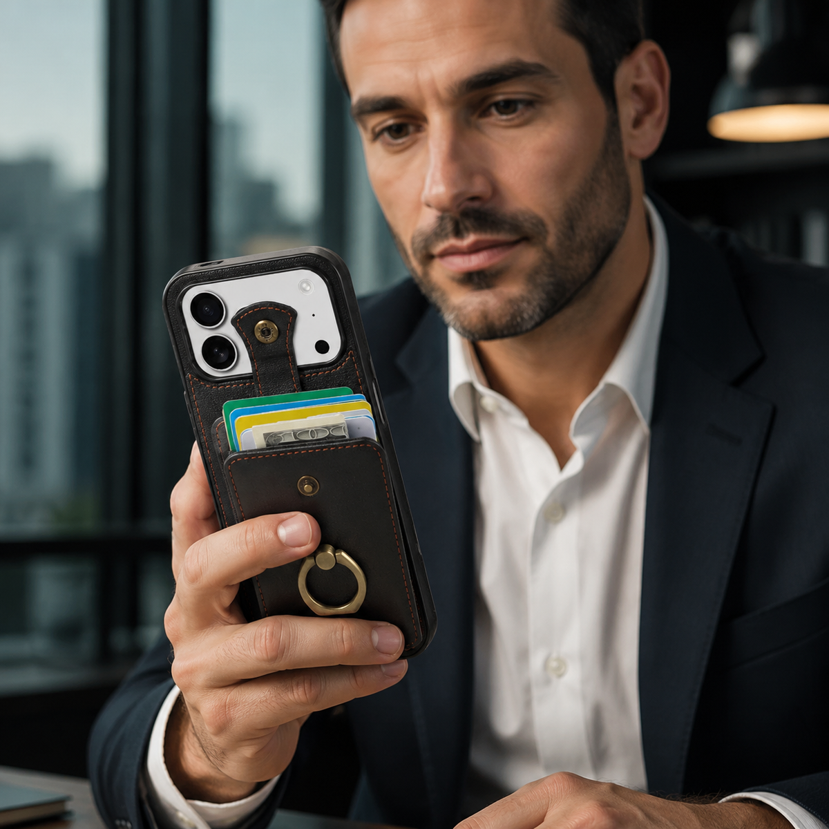 Premium iPhone Case Wallet Cover Card Holder 360 Rotating Ring Kickstand RFID Blocking PU Leather Shockproof Full Protection Slim Magnetic Closure Design