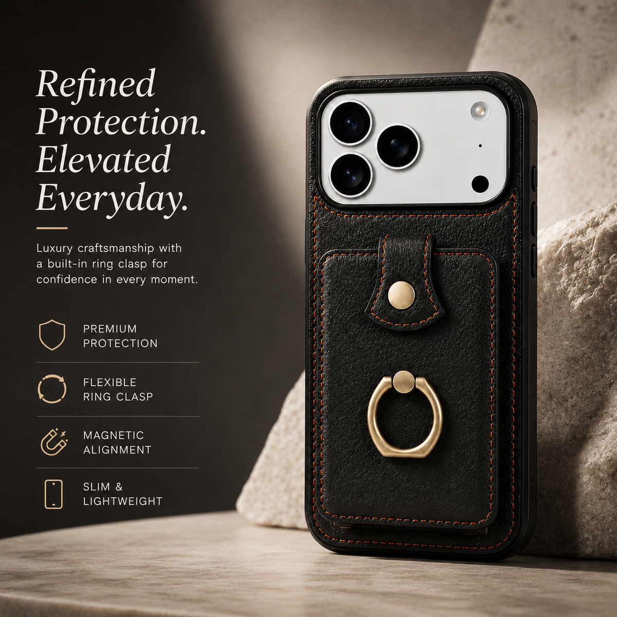 Premium iPhone Case Wallet Cover Card Holder 360 Rotating Ring Kickstand RFID Blocking PU Leather Shockproof Full Protection Slim Magnetic Closure Design