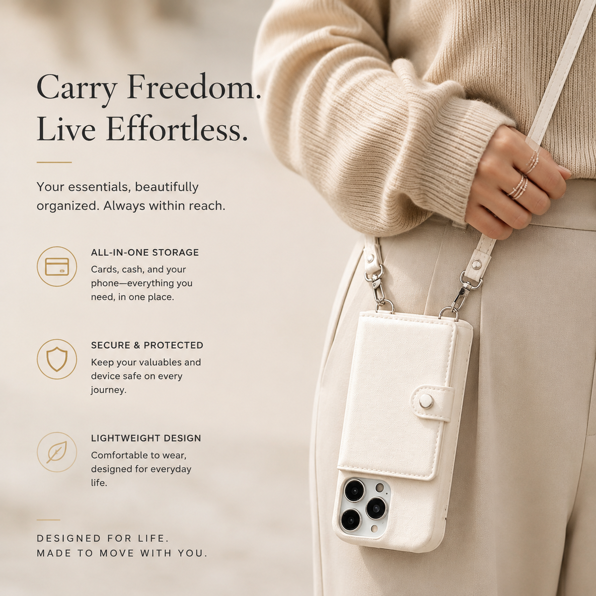 Premium iPhone Case Wallet Crossbody Flip Cover PU Leather Card Pocket Shoulder Strap Magnetic Closure Shockproof RFID Blocking Full Coverage