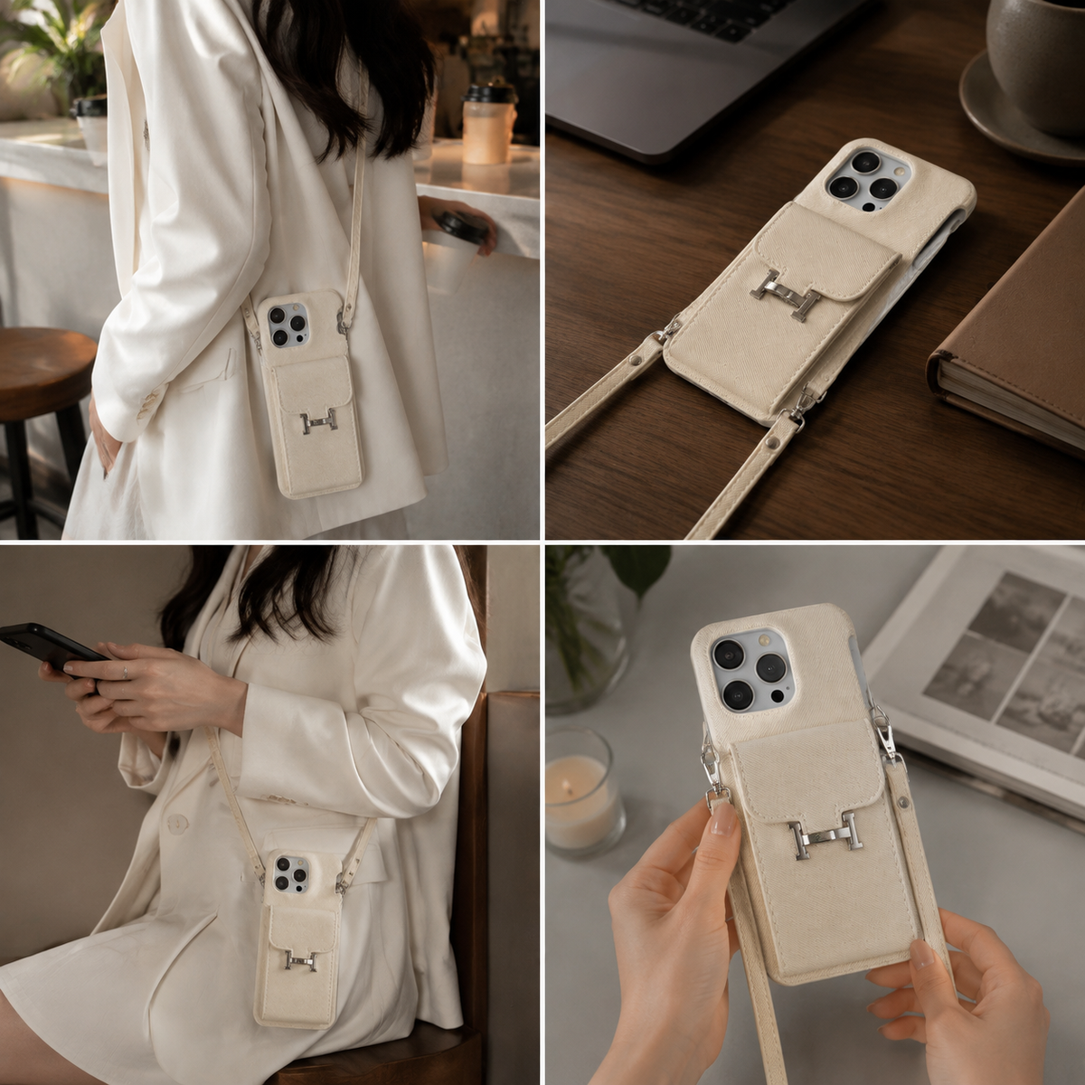Premium iPhone Case Wallet Crossbody Flip Cover PU Leather Card Pocket Shoulder Strap Magnetic Closure Shockproof RFID Blocking Full Coverage