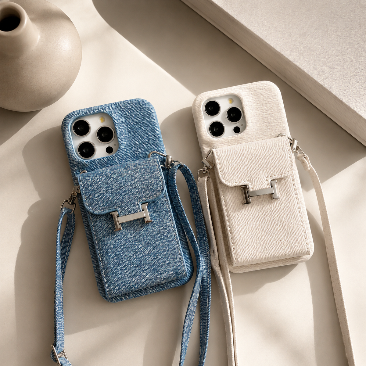 Premium iPhone Case Wallet Crossbody Flip Cover PU Leather Card Pocket Shoulder Strap Magnetic Closure Shockproof RFID Blocking Full Coverage