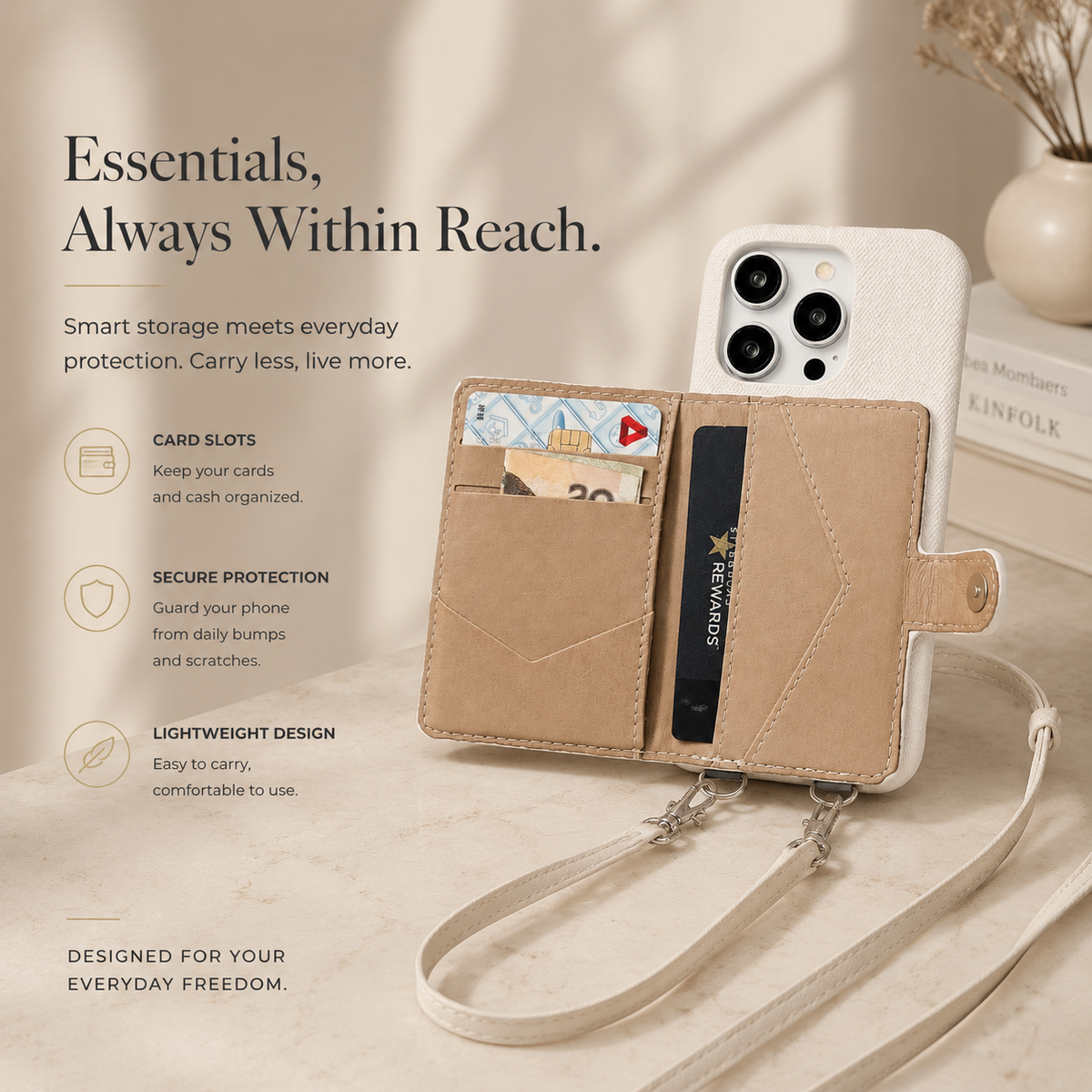 Premium iPhone Case Wallet Crossbody Flip Cover PU Leather Card Pocket Shoulder Strap Magnetic Closure Shockproof RFID Blocking Full Coverage