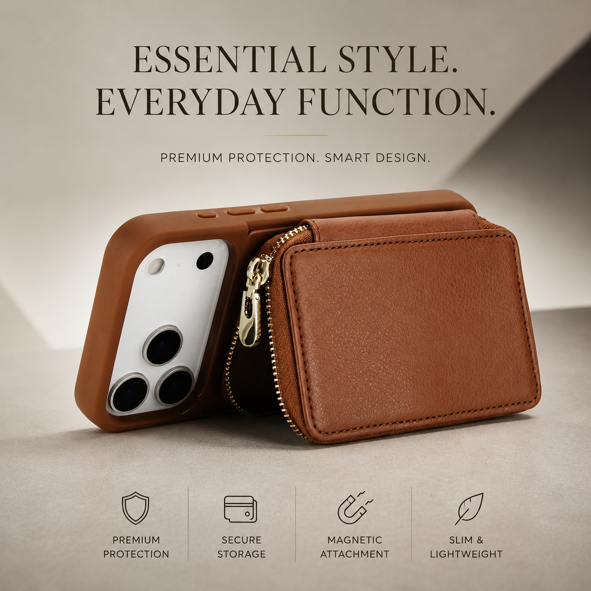 Premium iPhone Case Wallet Crossbody Leather Flip Cover Zipper Card Holder RFID Pocket Shoulder Strap Shockproof Full Coverage Protective Phone Case