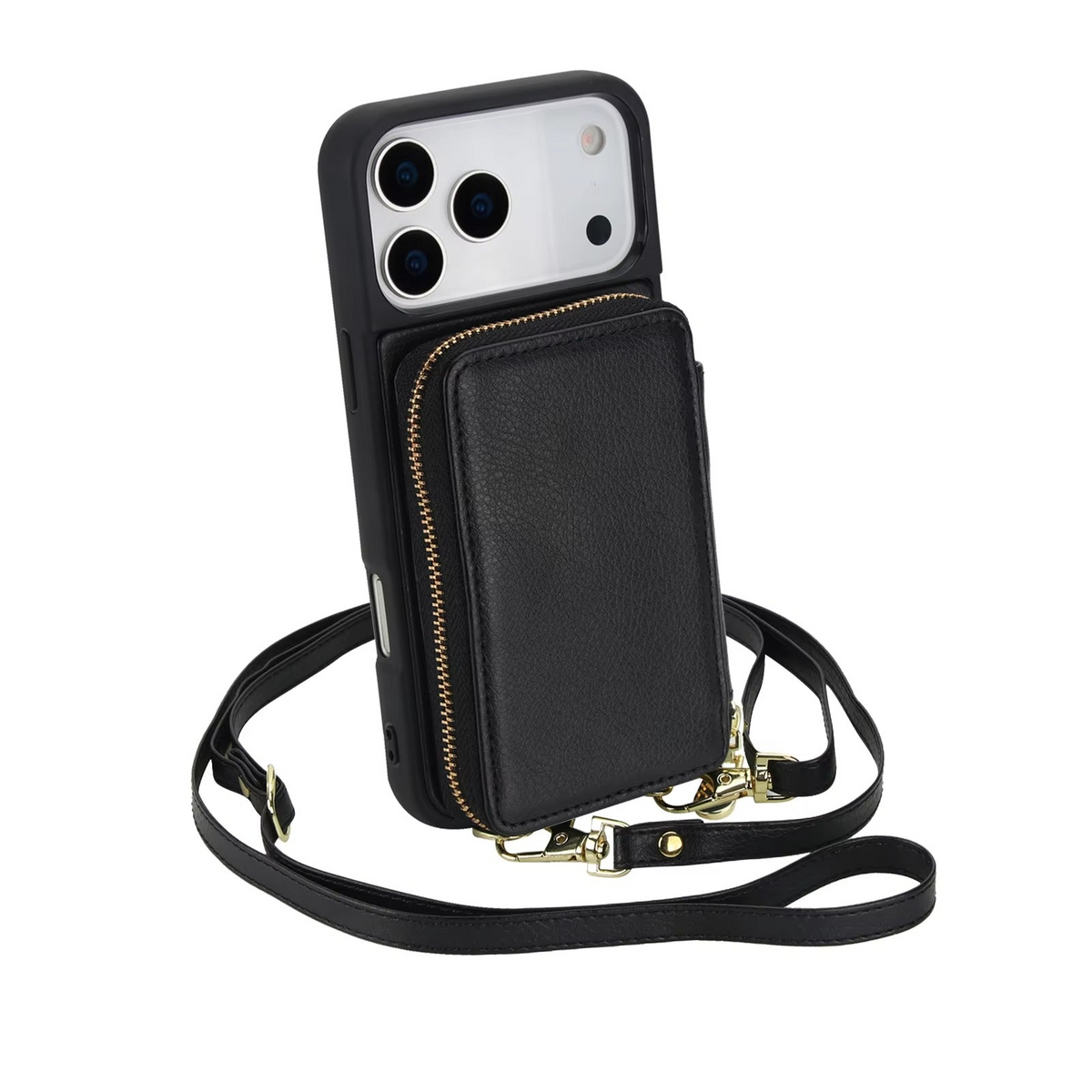 Premium iPhone Case Wallet Crossbody Leather Flip Cover Zipper Card Holder RFID Pocket Shoulder Strap Shockproof Full Coverage Protective Phone Case