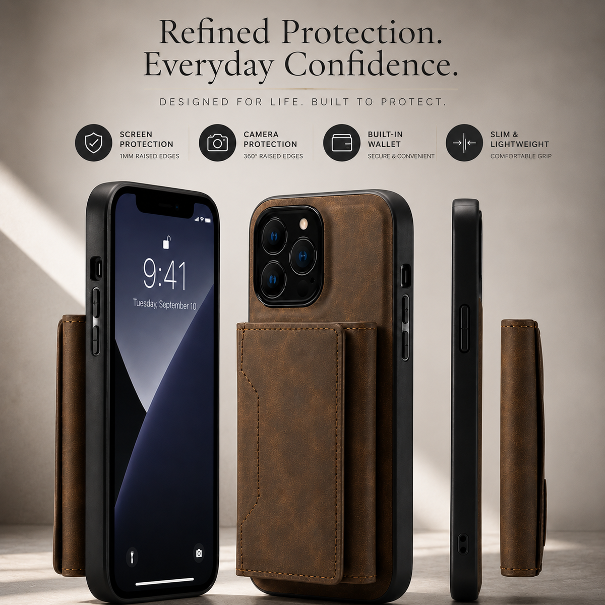 Premium iPhone Case Wallet MagSafe Compatible Detachable Leather Flip Cover Card Holder Shockproof Full Protection Camera Lens Guard Slim Magnetic Stand Design