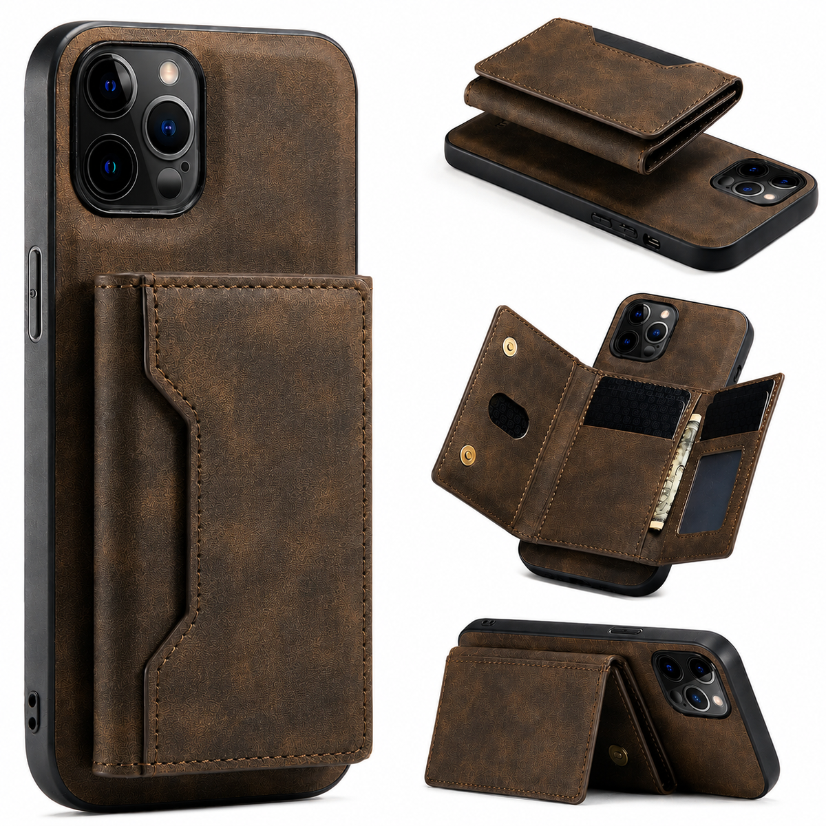 Premium iPhone Case Wallet MagSafe Compatible Detachable Leather Flip Cover Card Holder Shockproof Full Protection Camera Lens Guard Slim Magnetic Stand Design