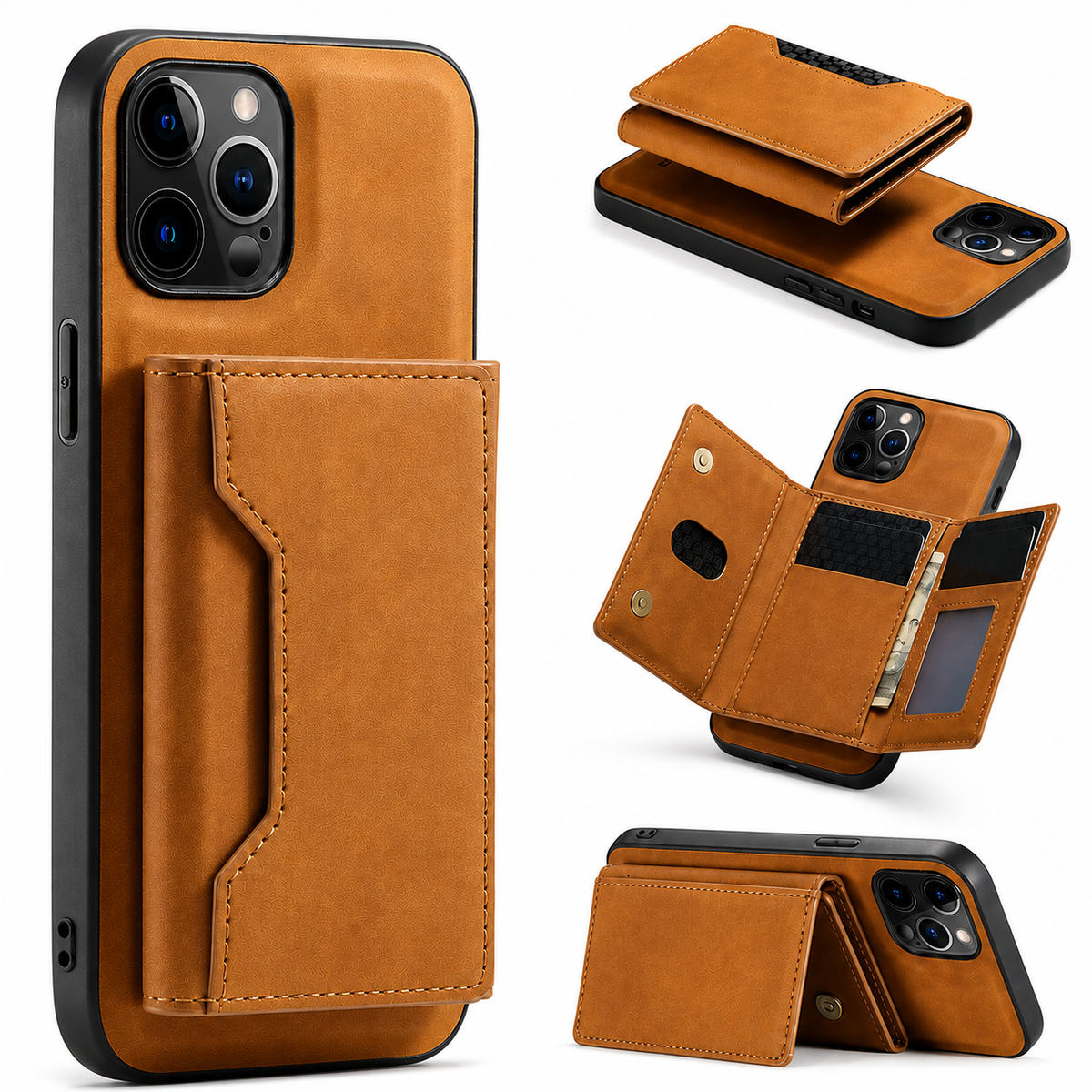 Premium iPhone Case Wallet MagSafe Compatible Detachable Leather Flip Cover Card Holder Shockproof Full Protection Camera Lens Guard Slim Magnetic Stand Design