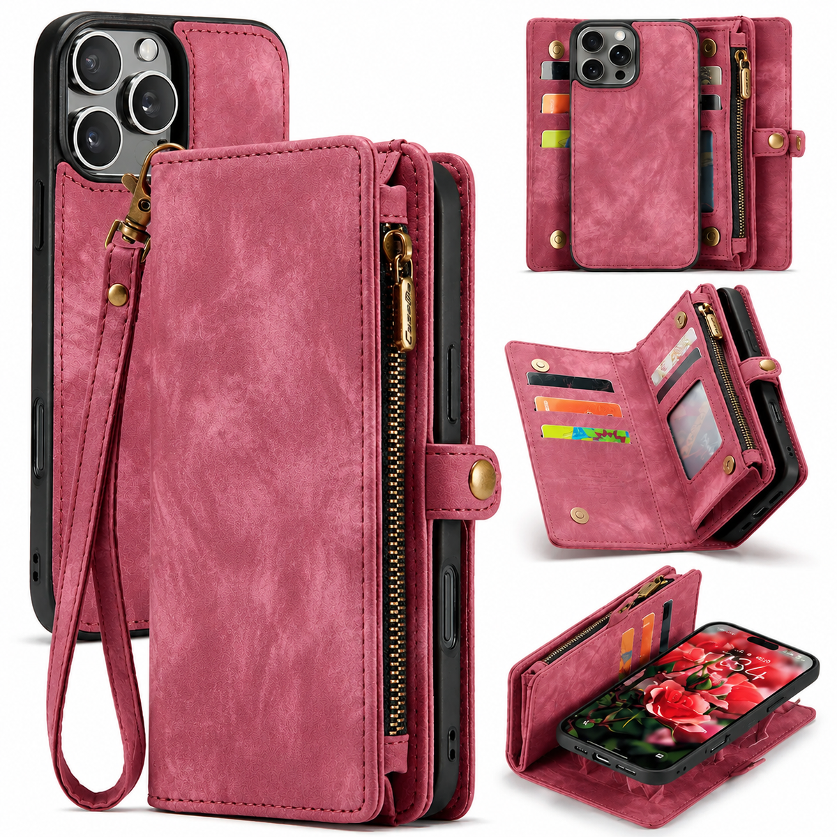 Premium iPhone Case Wallet MagSafe Compatible Detachable Leather Flip Stand Shockproof Protective Cover Card Holder Camera Lens Protection Slim Design Description Title
