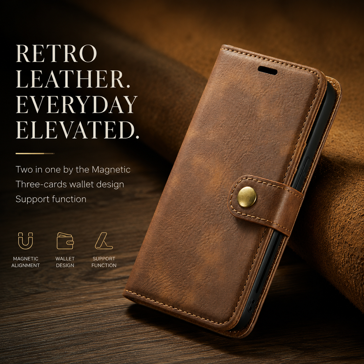 Premium iPhone Case Wallet MagSafe Compatible Detachable Magnetic Leather Shockproof Protective Cover Card Holder Camera Lens Protection Slim Design