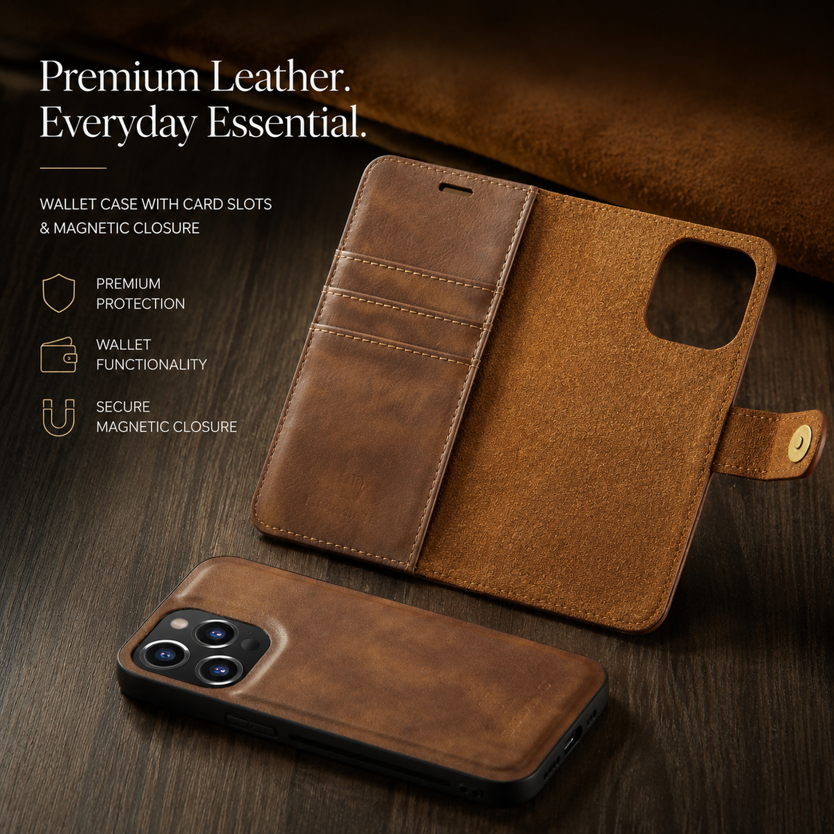 Premium iPhone Case Wallet MagSafe Compatible Detachable Magnetic Leather Shockproof Protective Cover Card Holder Camera Lens Protection Slim Design