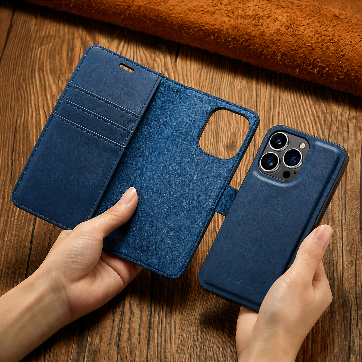 Premium iPhone Case Wallet MagSafe Compatible Detachable Magnetic Leather Shockproof Protective Cover Card Holder Camera Lens Protection Slim Design