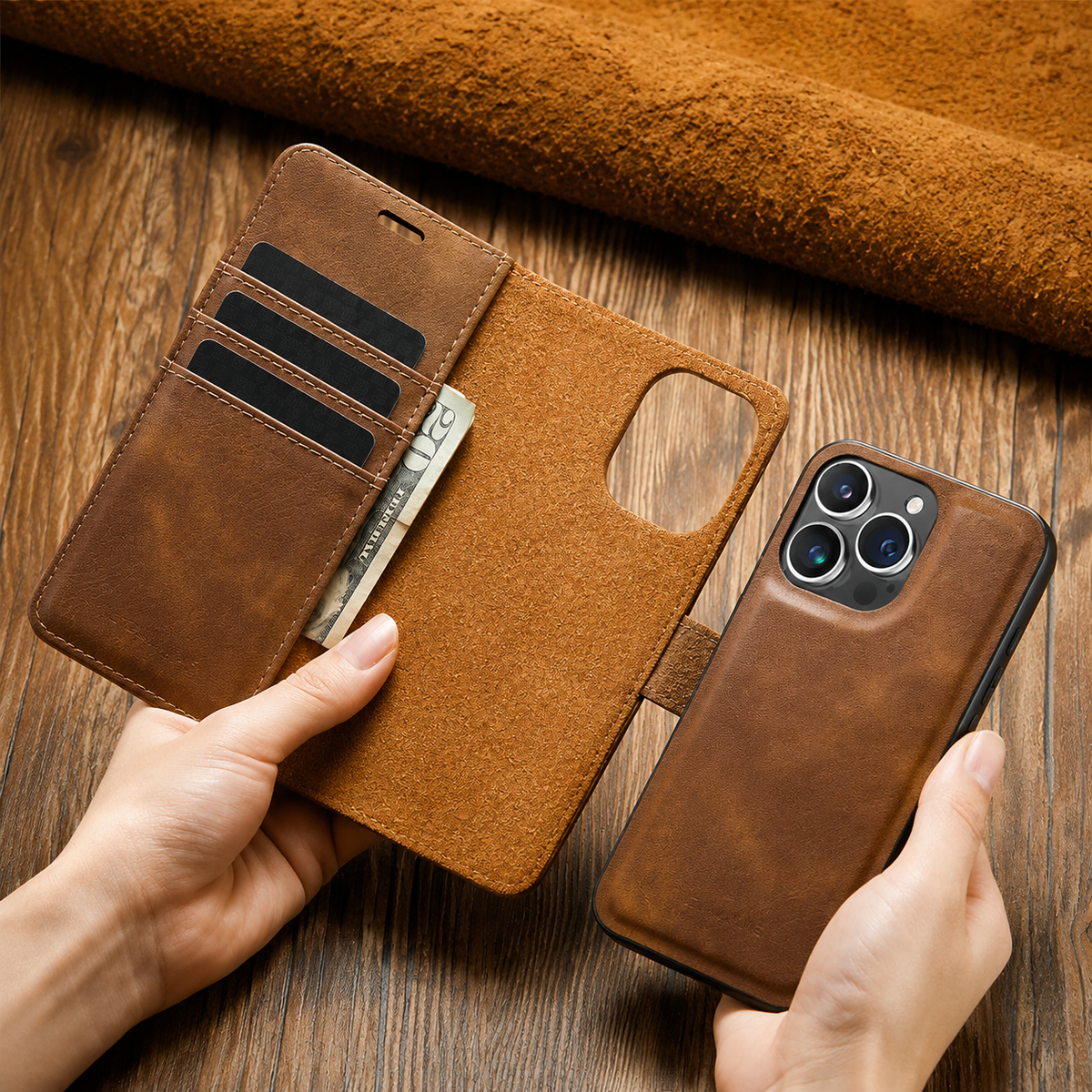 Premium iPhone Case Wallet MagSafe Compatible Detachable Magnetic Leather Shockproof Protective Cover Card Holder Camera Lens Protection Slim Design