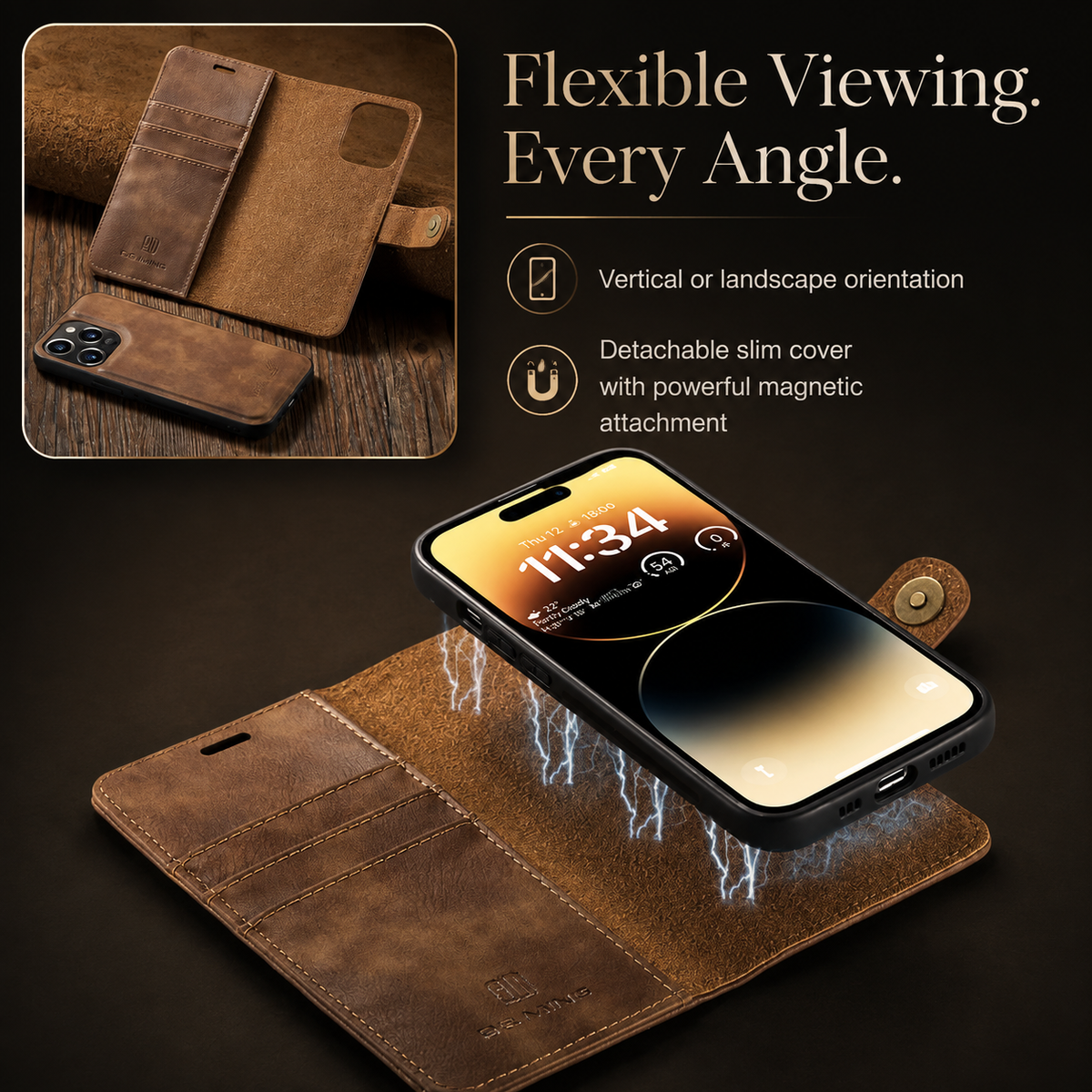 Premium iPhone Case Wallet MagSafe Compatible Detachable Magnetic Leather Shockproof Protective Cover Card Holder Camera Lens Protection Slim Design