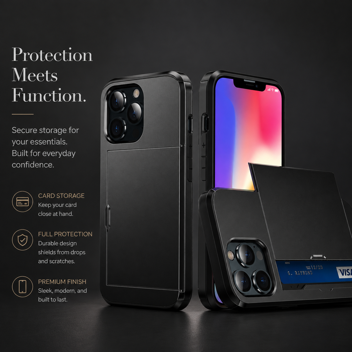 Premium iPhone Case Wallet MagSafe Compatible Dual Layer Slider Card Holder Shockproof Protective Cover Camera Lens Protection Slim Magnetic Design