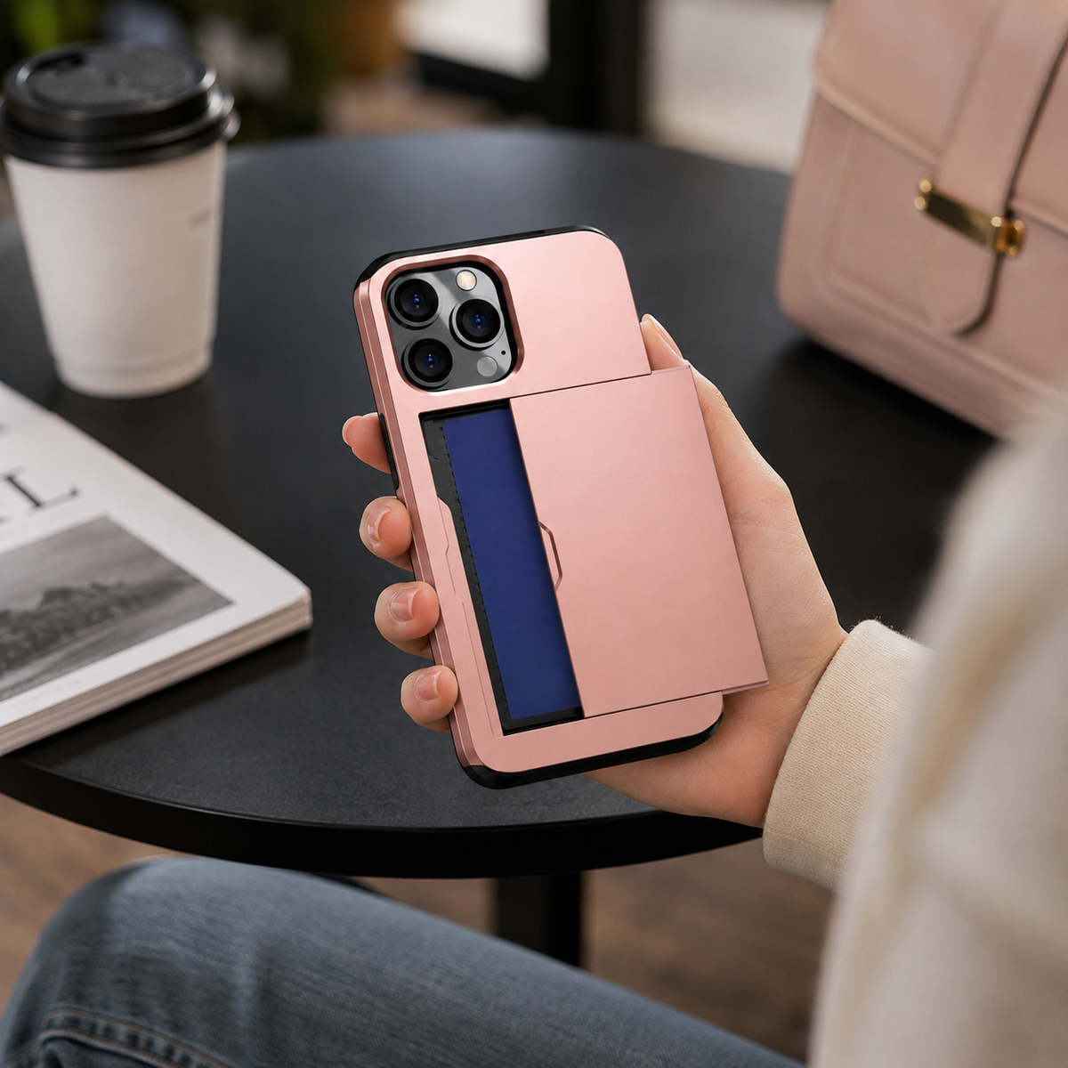 Premium iPhone Case Wallet MagSafe Compatible Dual Layer Slider Card Holder Shockproof Protective Cover Camera Lens Protection Slim Magnetic Design
