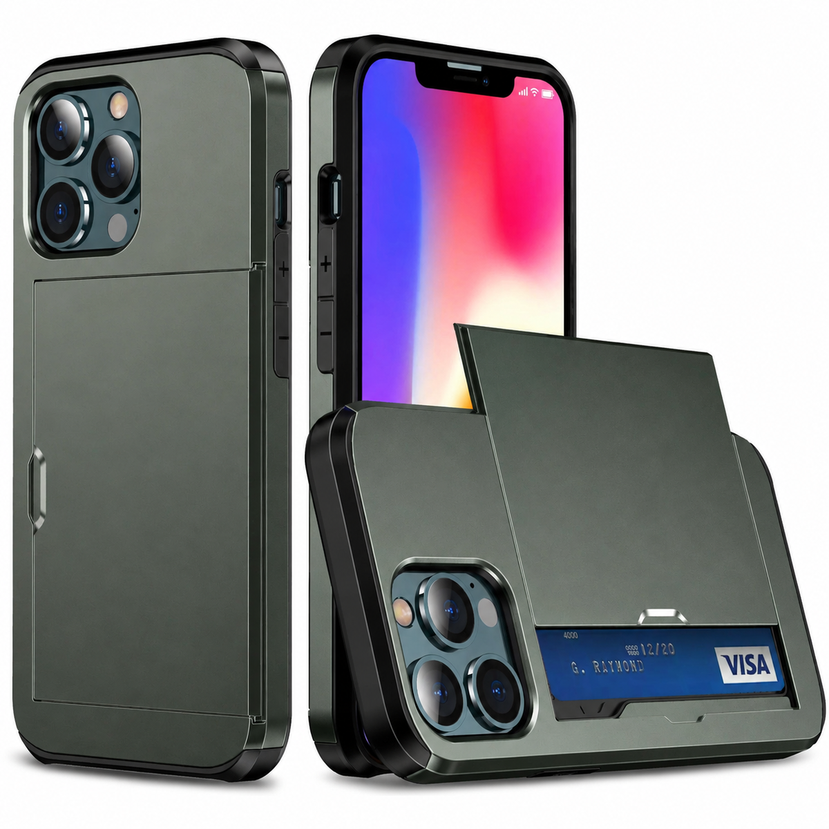 Premium iPhone Case Wallet MagSafe Compatible Dual Layer Slider Card Holder Shockproof Protective Cover Camera Lens Protection Slim Magnetic Design