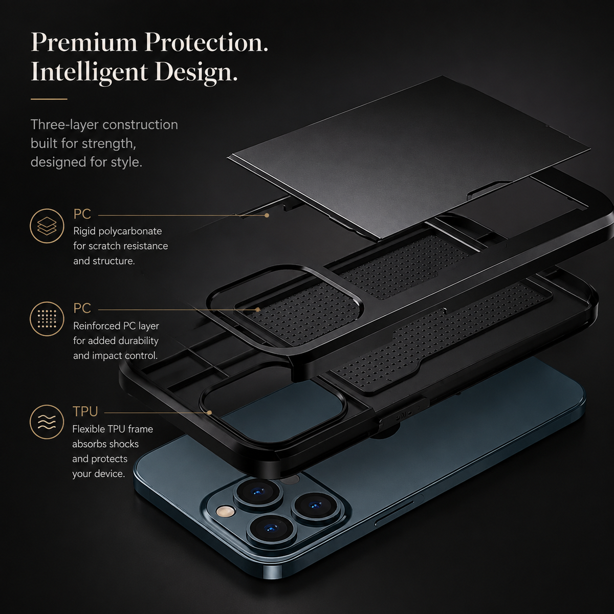 Premium iPhone Case Wallet MagSafe Compatible Dual Layer Slider Card Holder Shockproof Protective Cover Camera Lens Protection Slim Magnetic Design