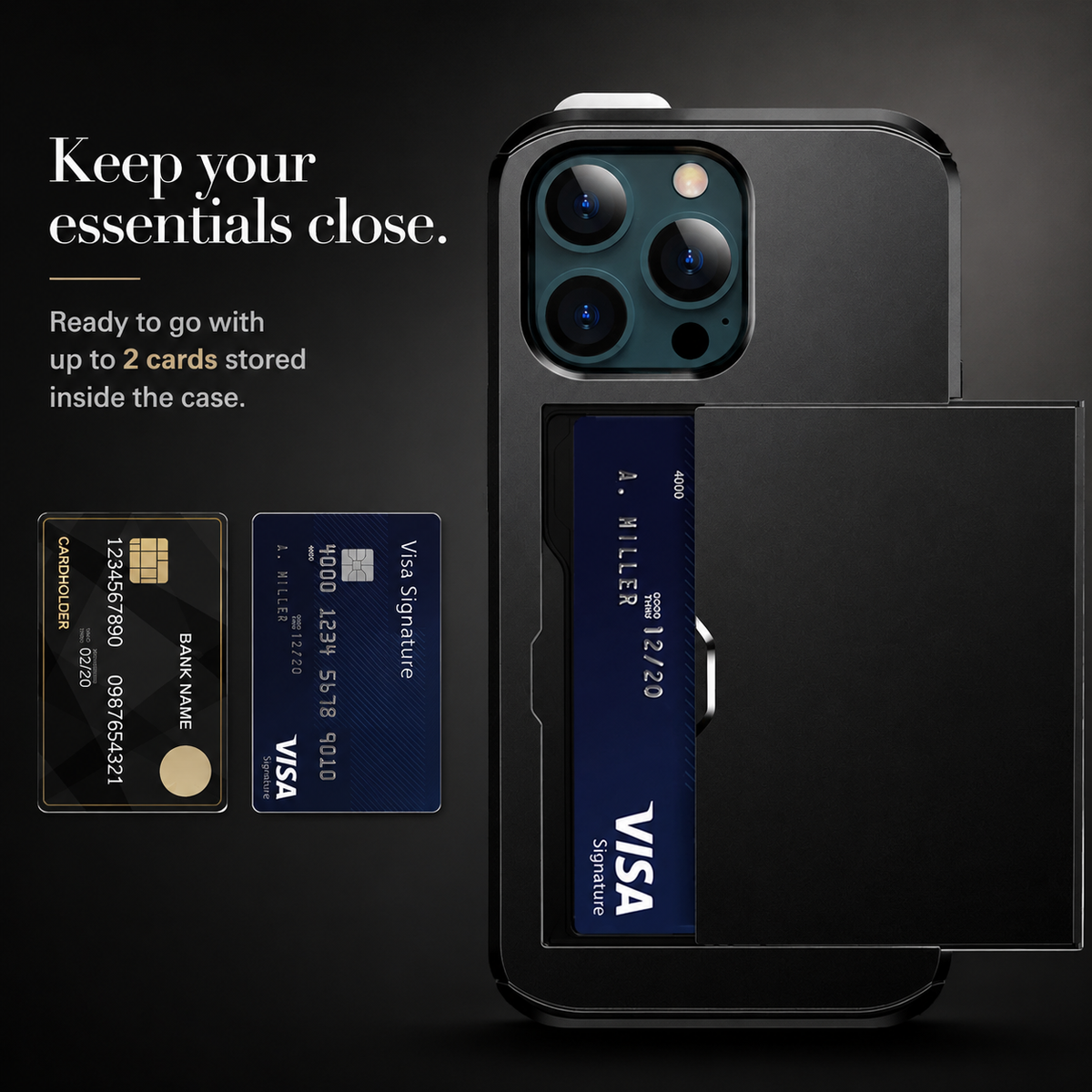Premium iPhone Case Wallet MagSafe Compatible Dual Layer Slider Card Holder Shockproof Protective Cover Camera Lens Protection Slim Magnetic Design