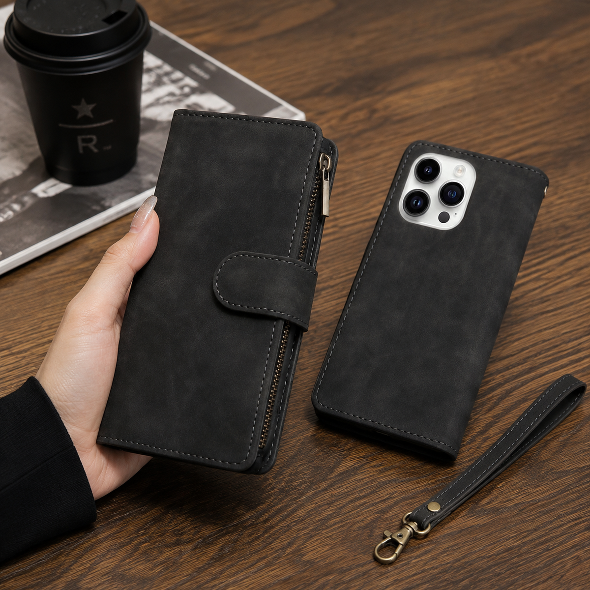Premium iPhone Case Wallet MagSafe Compatible Leather Card Holder Magnetic Closure Shockproof Protective Cover Camera Lens Protection Slim Design