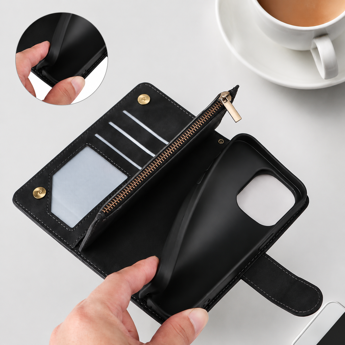 Premium iPhone Case Wallet MagSafe Compatible Leather Card Holder Magnetic Closure Shockproof Protective Cover Camera Lens Protection Slim Design