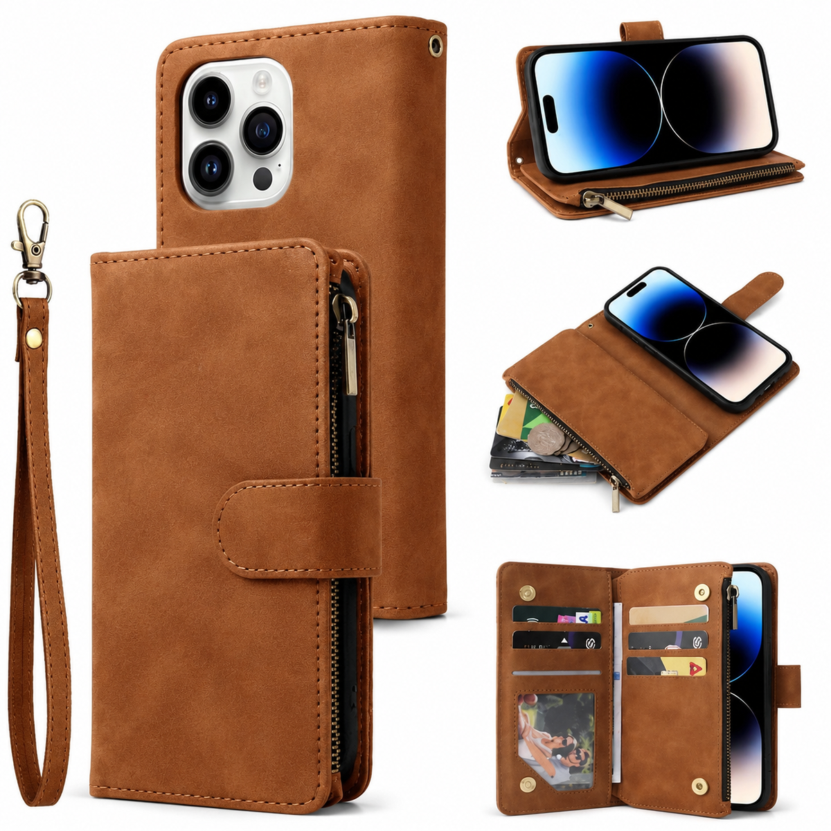Premium iPhone Case Wallet MagSafe Compatible Leather Card Holder Magnetic Closure Shockproof Protective Cover Camera Lens Protection Slim Design