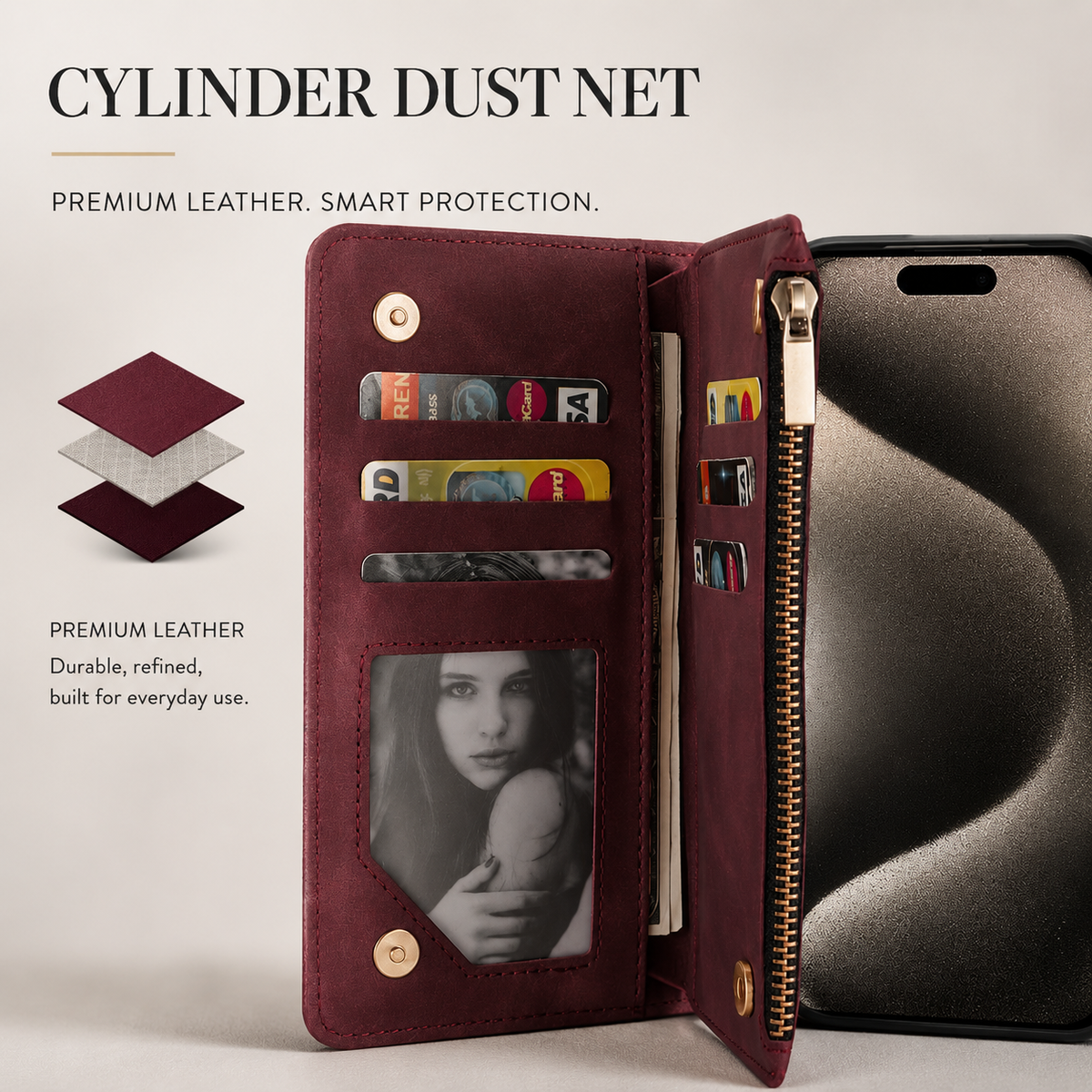 Premium iPhone Case Wallet MagSafe Compatible Leather Card Holder Magnetic Closure Shockproof Protective Cover Camera Lens Protection Slim Design