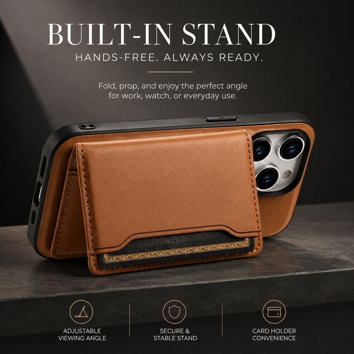 Premium iPhone Case Wallet MagSafe Compatible Leather Card Holder Shockproof Protective Cover Camera Lens Protection Slim Magnetic Stand Design