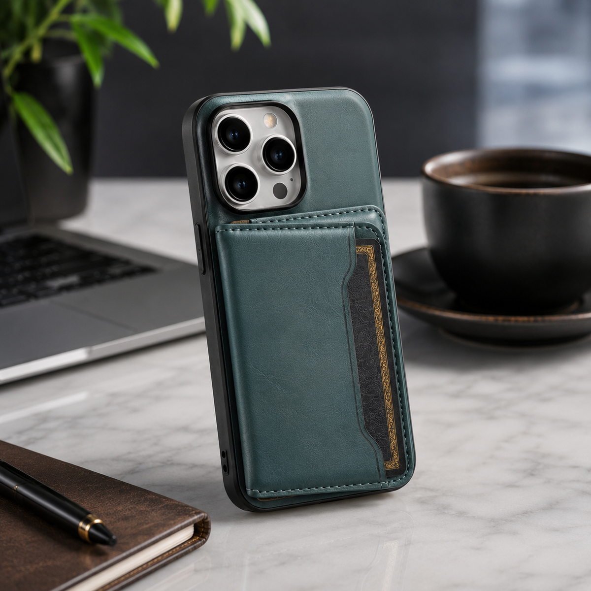 Premium iPhone Case Wallet MagSafe Compatible Leather Card Holder Shockproof Protective Cover Camera Lens Protection Slim Magnetic Stand Design
