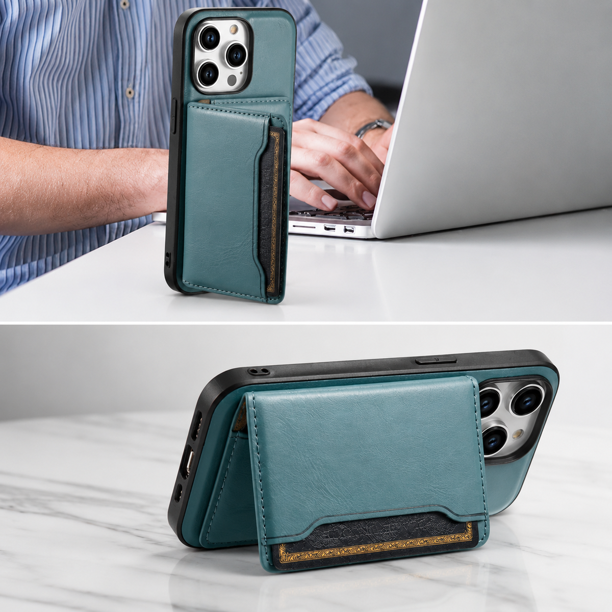 Premium iPhone Case Wallet MagSafe Compatible Leather Card Holder Shockproof Protective Cover Camera Lens Protection Slim Magnetic Stand Design