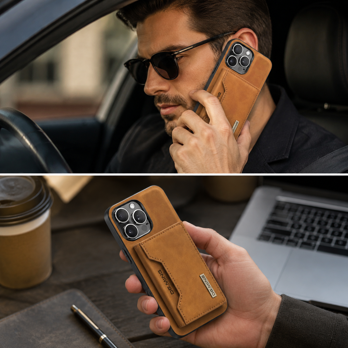 Premium iPhone Case Wallet MagSafe Compatible Leather Card Holder Shockproof Protective Cover Camera Lens Protection Slim Magnetic Stand Design