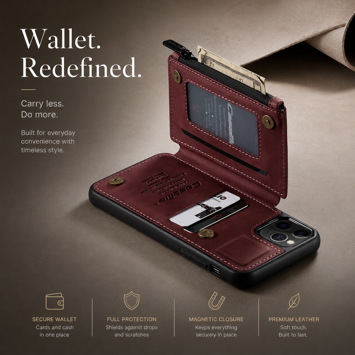 Premium iPhone Case Wallet MagSafe Compatible Leather Card Holder Stand Shockproof Protective Cover Camera Lens Protection Slim Magnetic Design