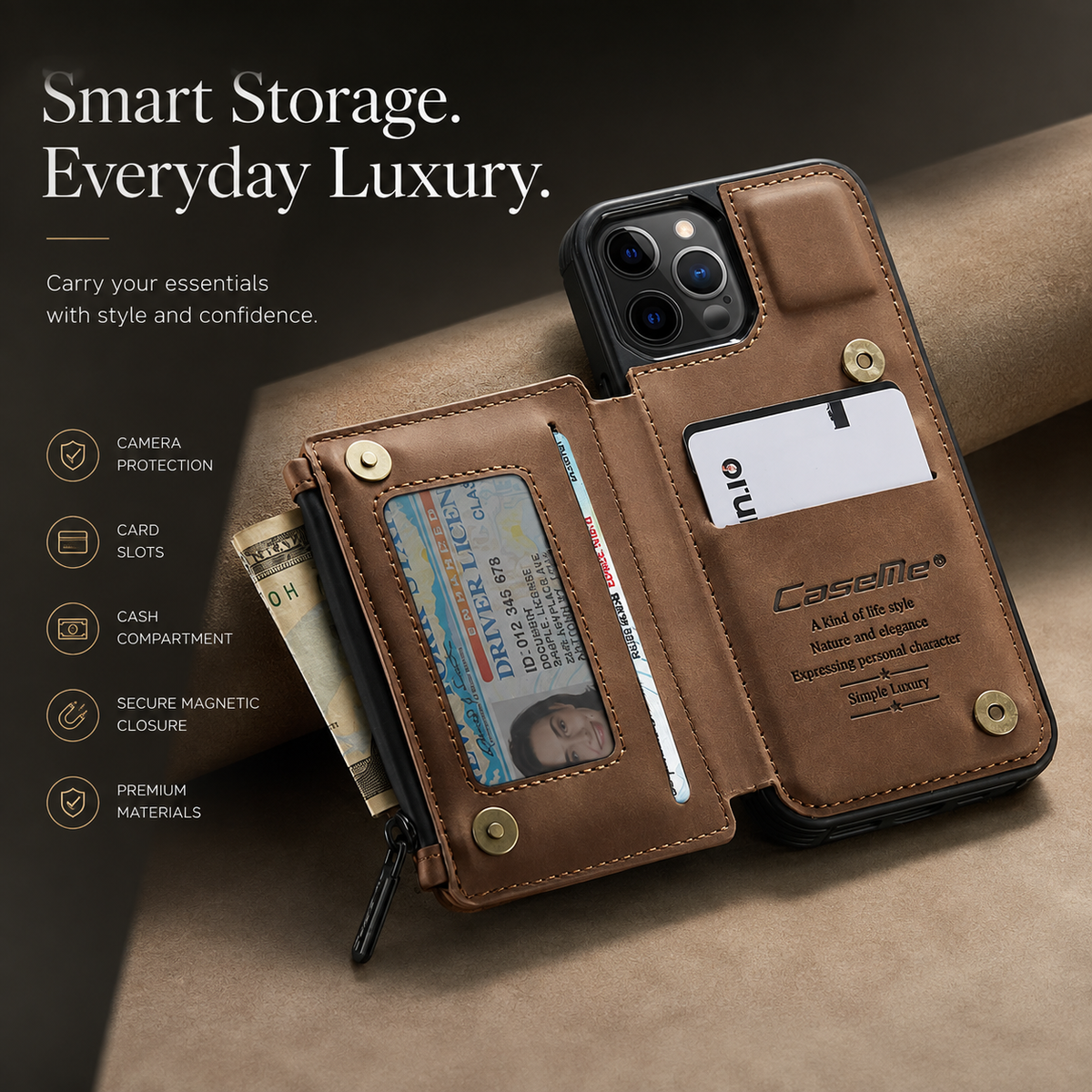 Premium iPhone Case Wallet MagSafe Compatible Leather Card Holder Stand Shockproof Protective Cover Camera Lens Protection Slim Magnetic Design