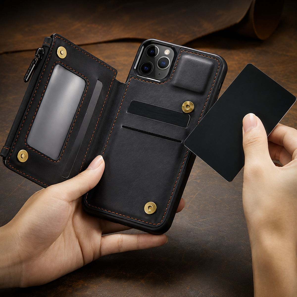 Premium iPhone Case Wallet MagSafe Compatible Leather Card Holder Stand Shockproof Protective Cover Camera Lens Protection Slim Magnetic Design