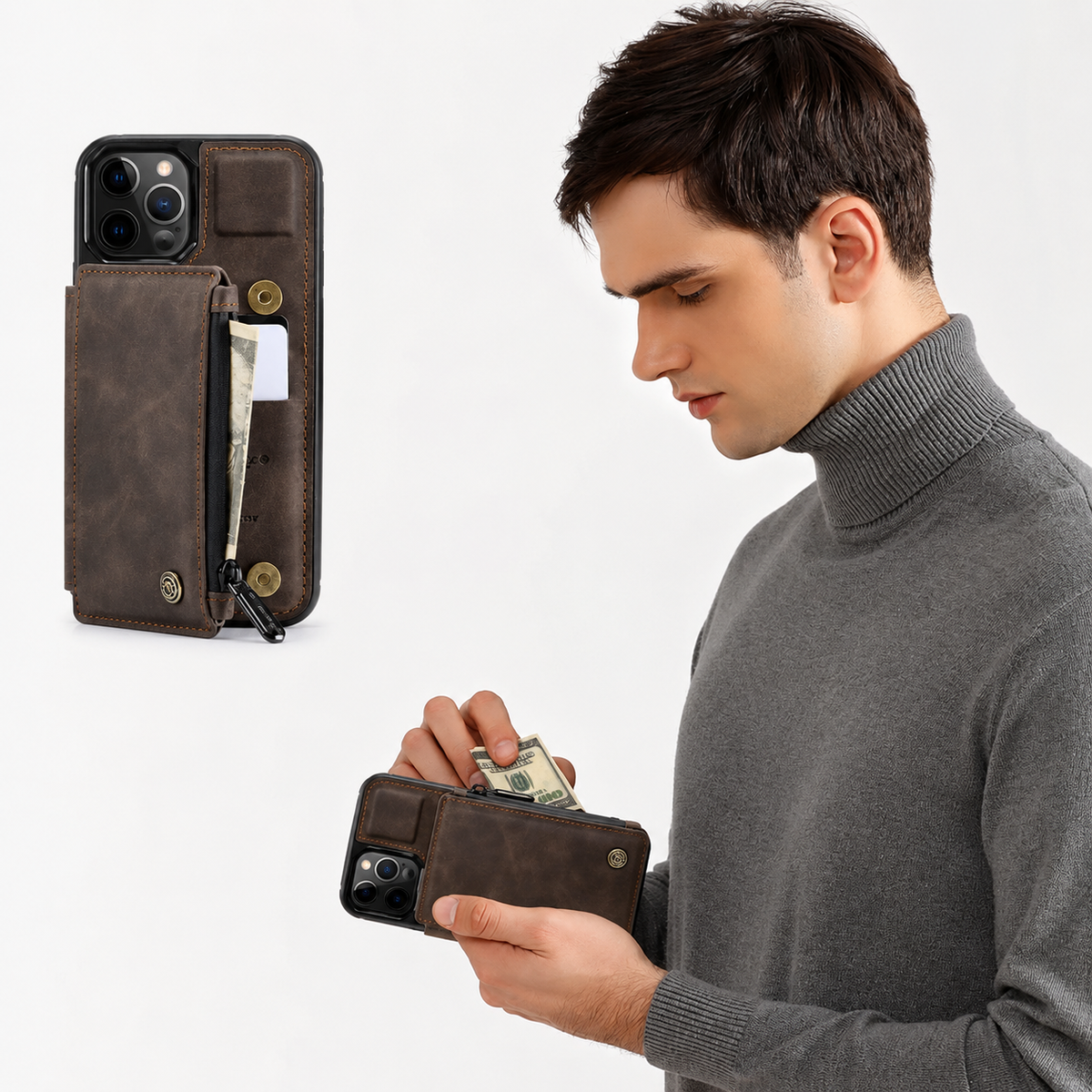 Premium iPhone Case Wallet MagSafe Compatible Leather Card Holder Stand Shockproof Protective Cover Camera Lens Protection Slim Magnetic Design