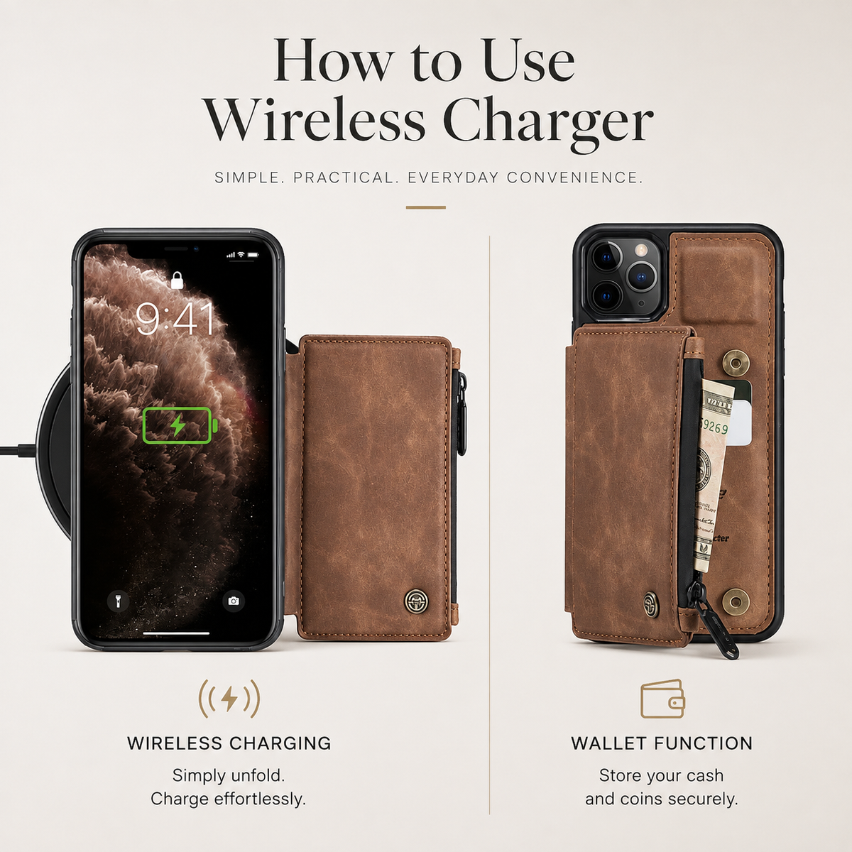 Premium iPhone Case Wallet MagSafe Compatible Leather Card Holder Stand Shockproof Protective Cover Camera Lens Protection Slim Magnetic Design