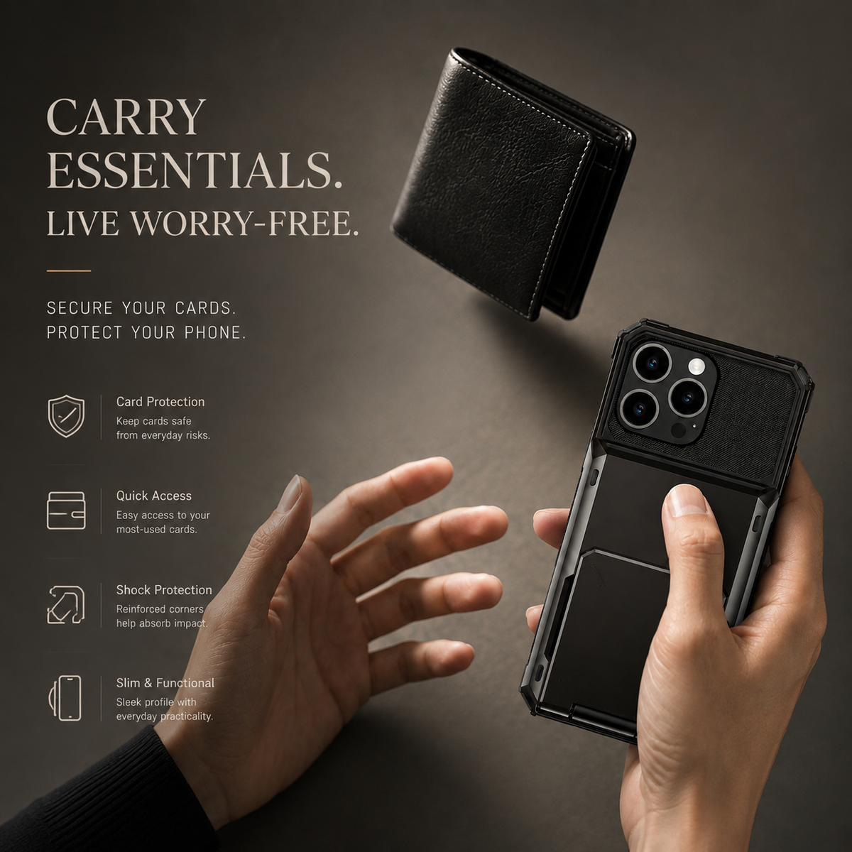 Premium iPhone Case Wallet MagSafe Compatible Slide Card Holder Armor Cover Shockproof Protection Camera Lens Guard Slim Magnetic Kickstand Durable Design