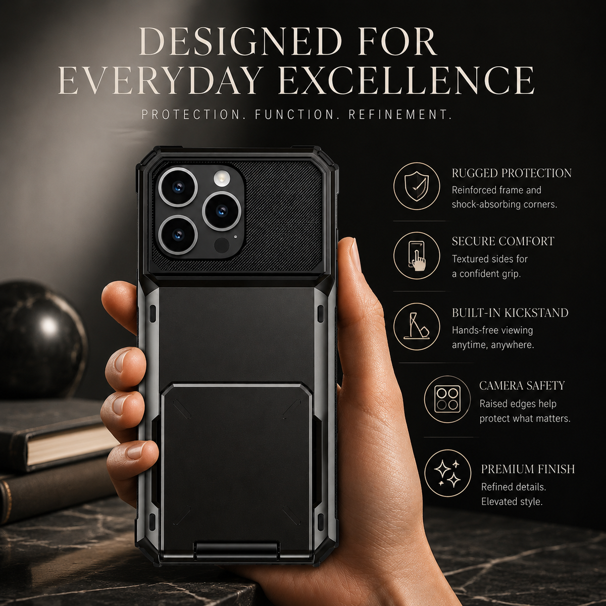 Premium iPhone Case Wallet MagSafe Compatible Slide Card Holder Armor Cover Shockproof Protection Camera Lens Guard Slim Magnetic Kickstand Durable Design
