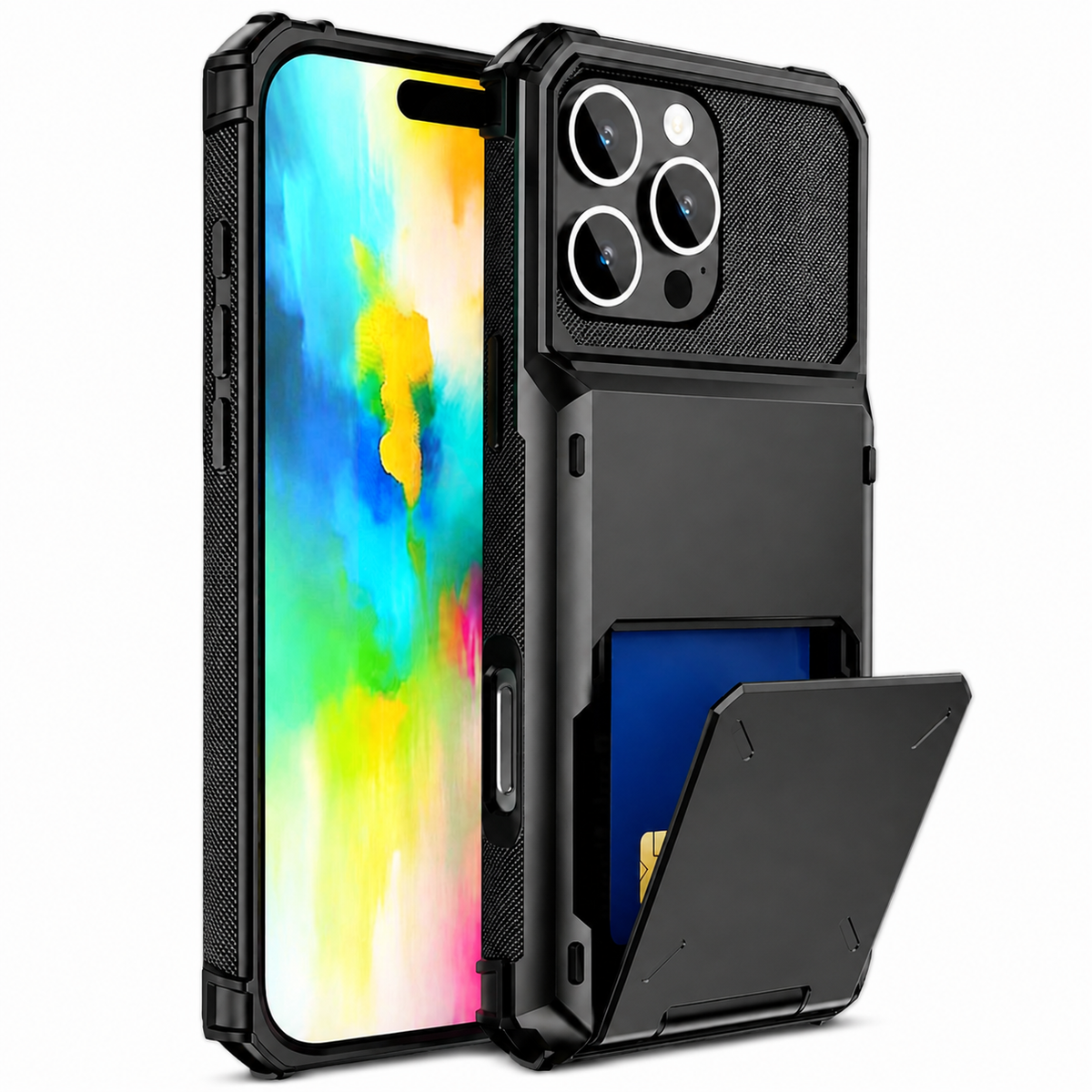 Premium iPhone Case Wallet MagSafe Compatible Slide Card Holder Armor Cover Shockproof Protection Camera Lens Guard Slim Magnetic Kickstand Durable Design