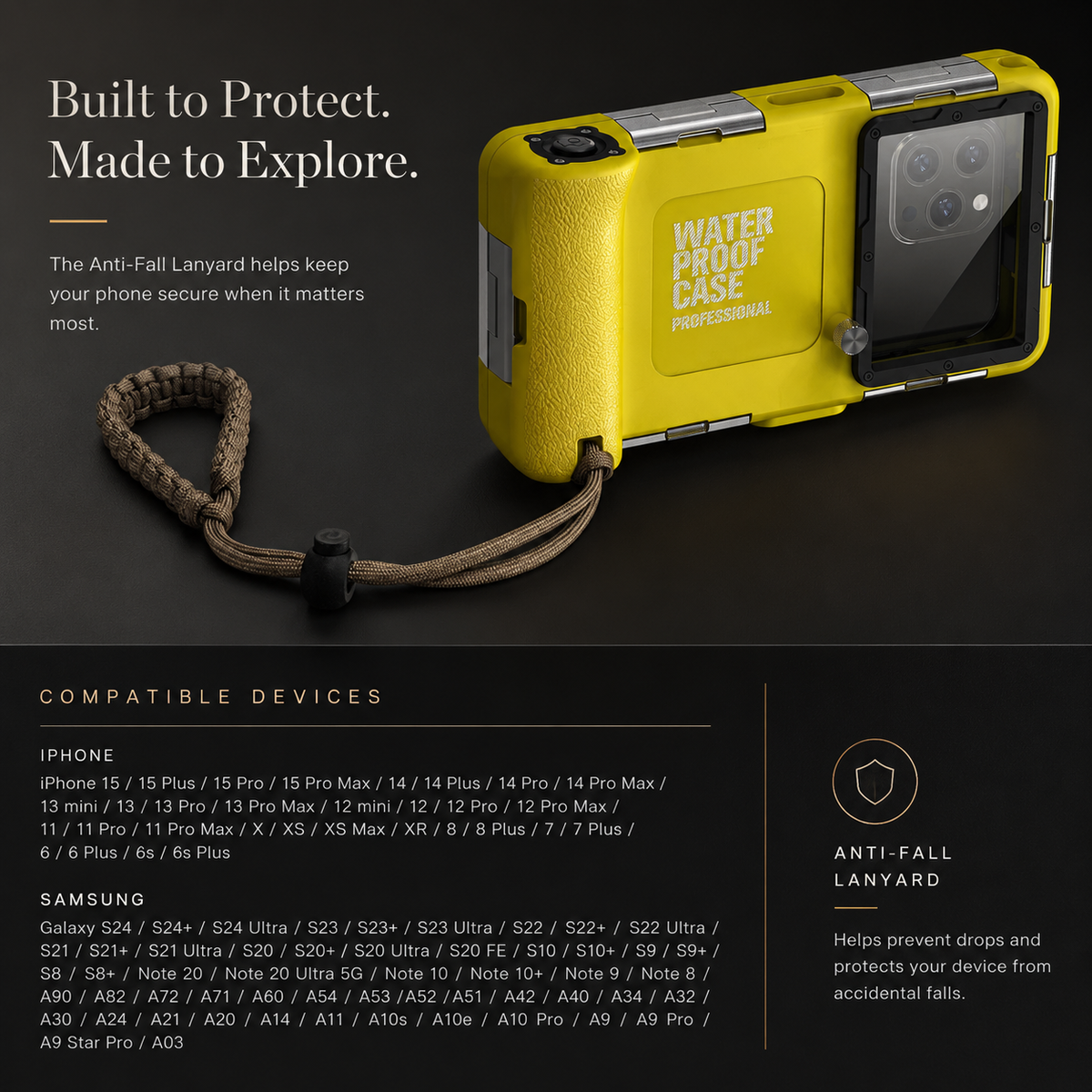 Premium iPhone Case Waterproof Diving Pouch IP68 Underwater Protective Cover Shockproof PC TPU Anti Scratch Lanyard Full Coverage Swimming Photography