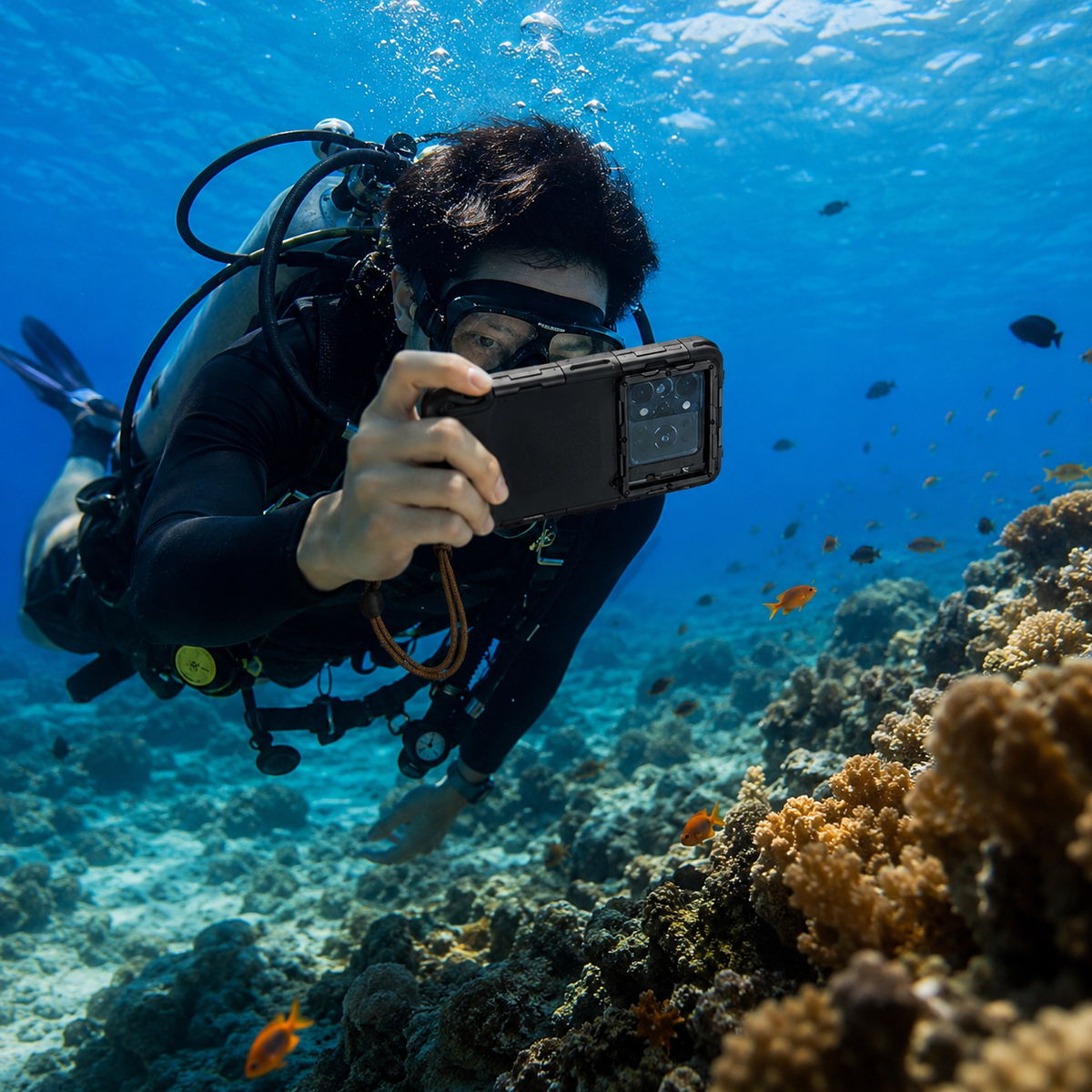 Premium iPhone Case Waterproof Diving Pouch IP68 Underwater Protective Cover Shockproof PC TPU Anti Scratch Lanyard Full Coverage Swimming Photography