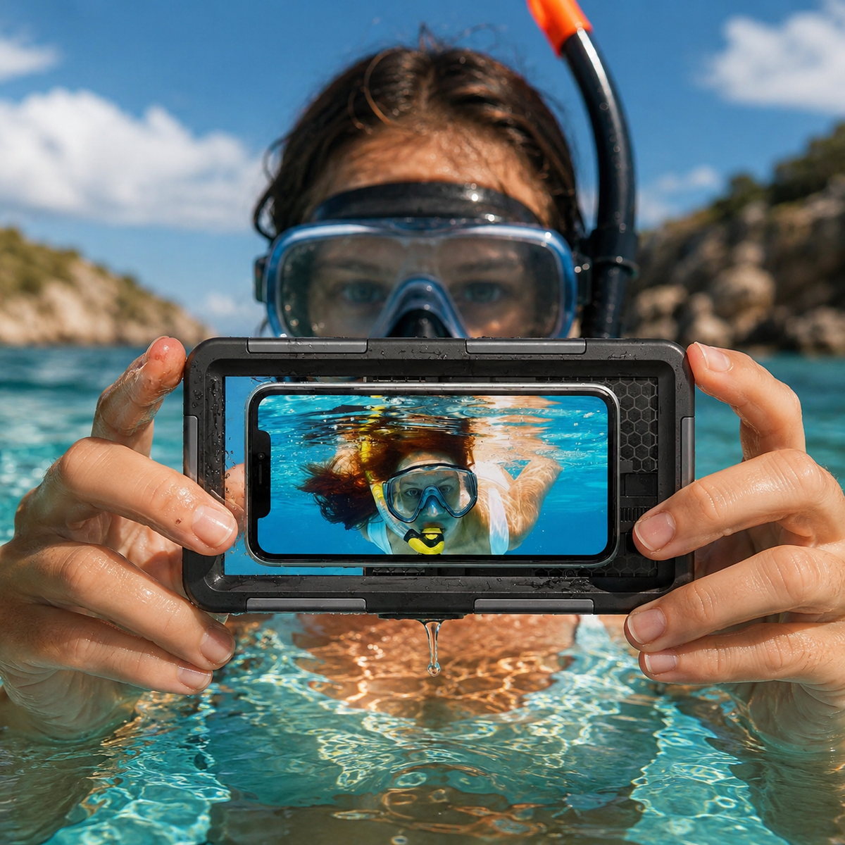 Premium iPhone Case Waterproof Diving Pouch IP68 Underwater Protective Cover Shockproof PC TPU Anti Scratch Lanyard Full Coverage Swimming Photography